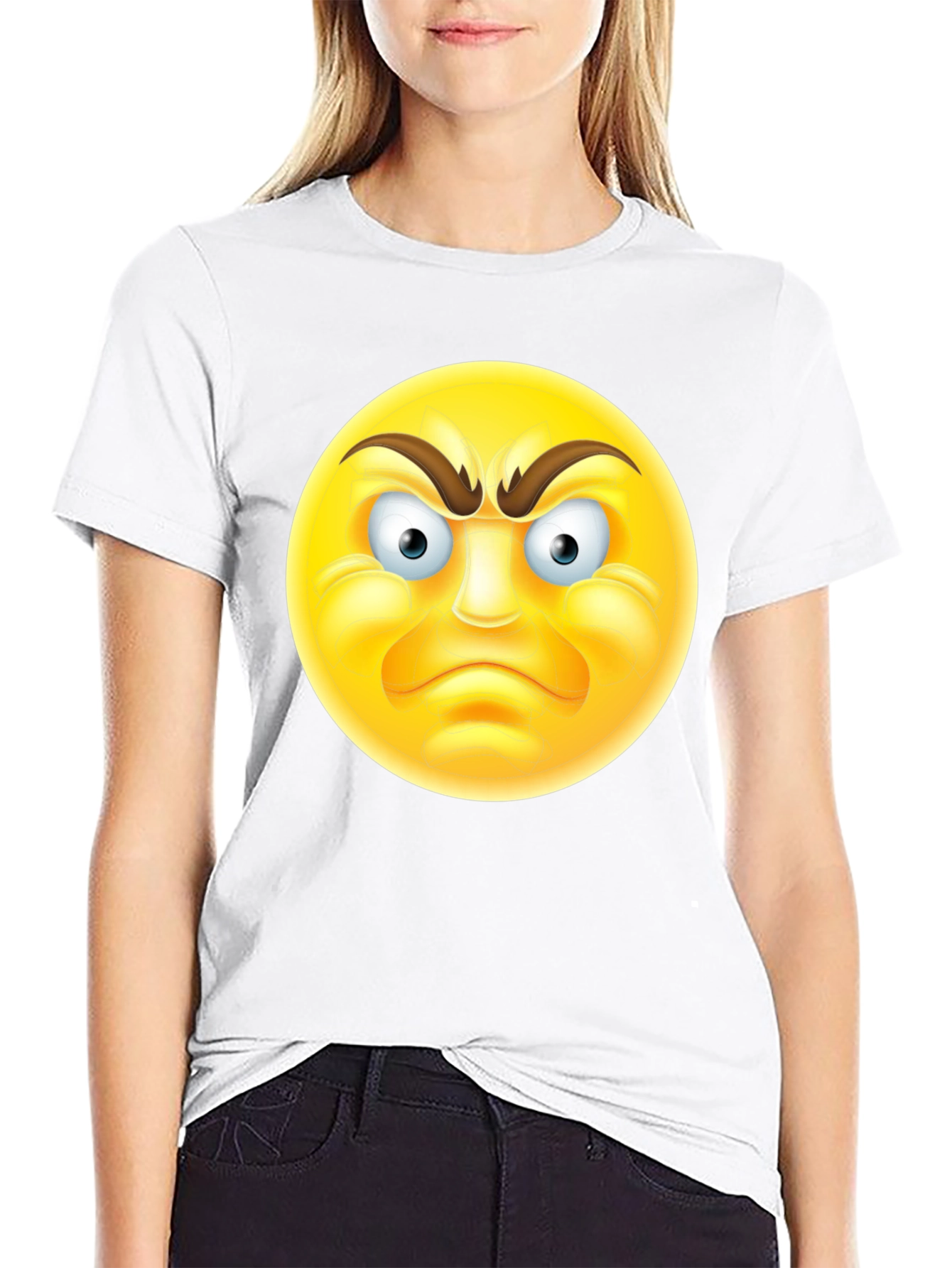 Black Angry Emoji T-Shirt - Black Cotton Tee view 9