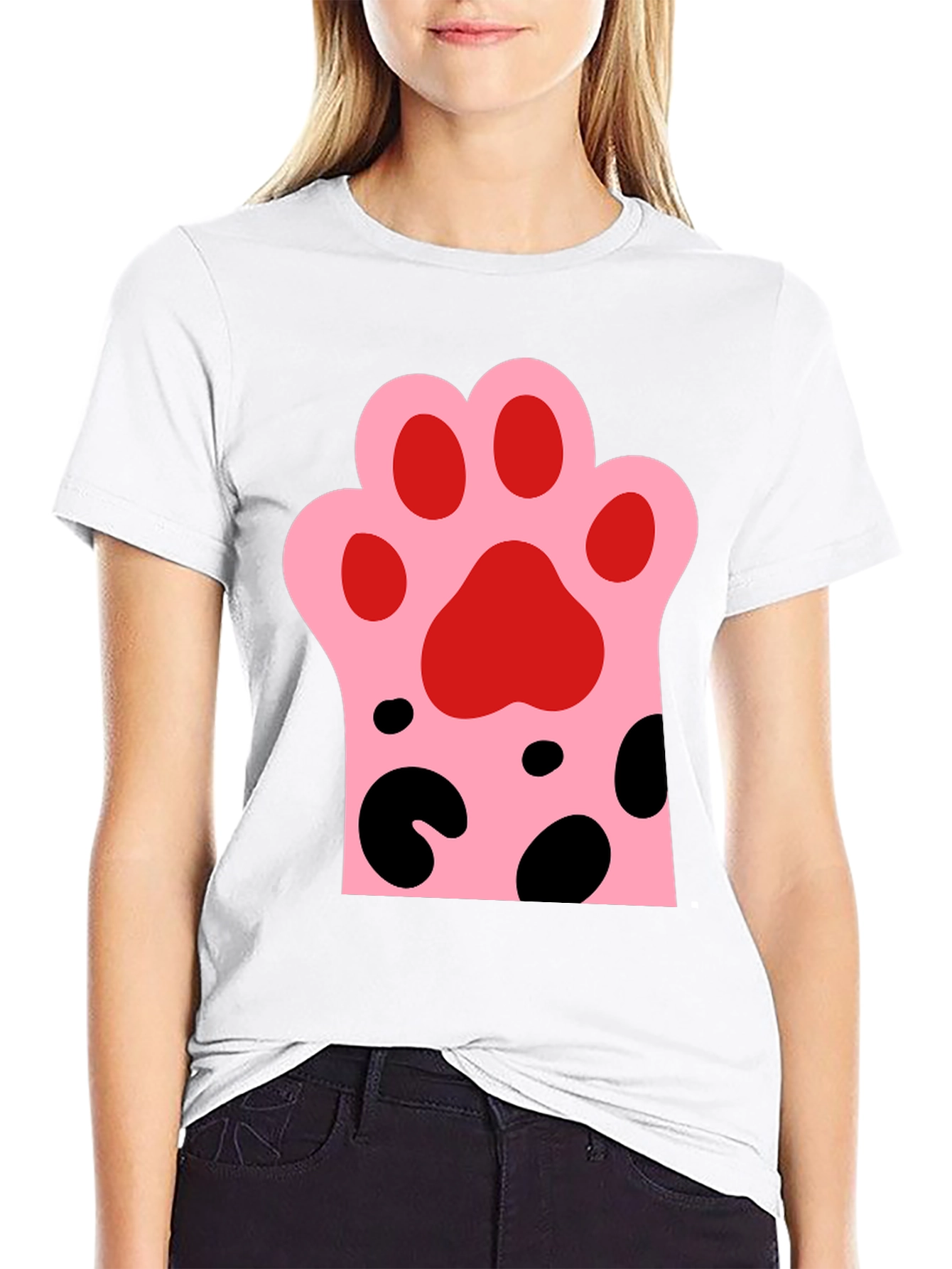 Black Cute Cat Paw Print Black T-Shirt view 9