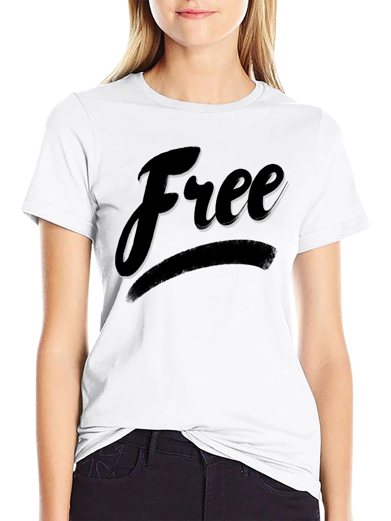 Black Free Graphic Print Crew Neck T-Shirt view 9