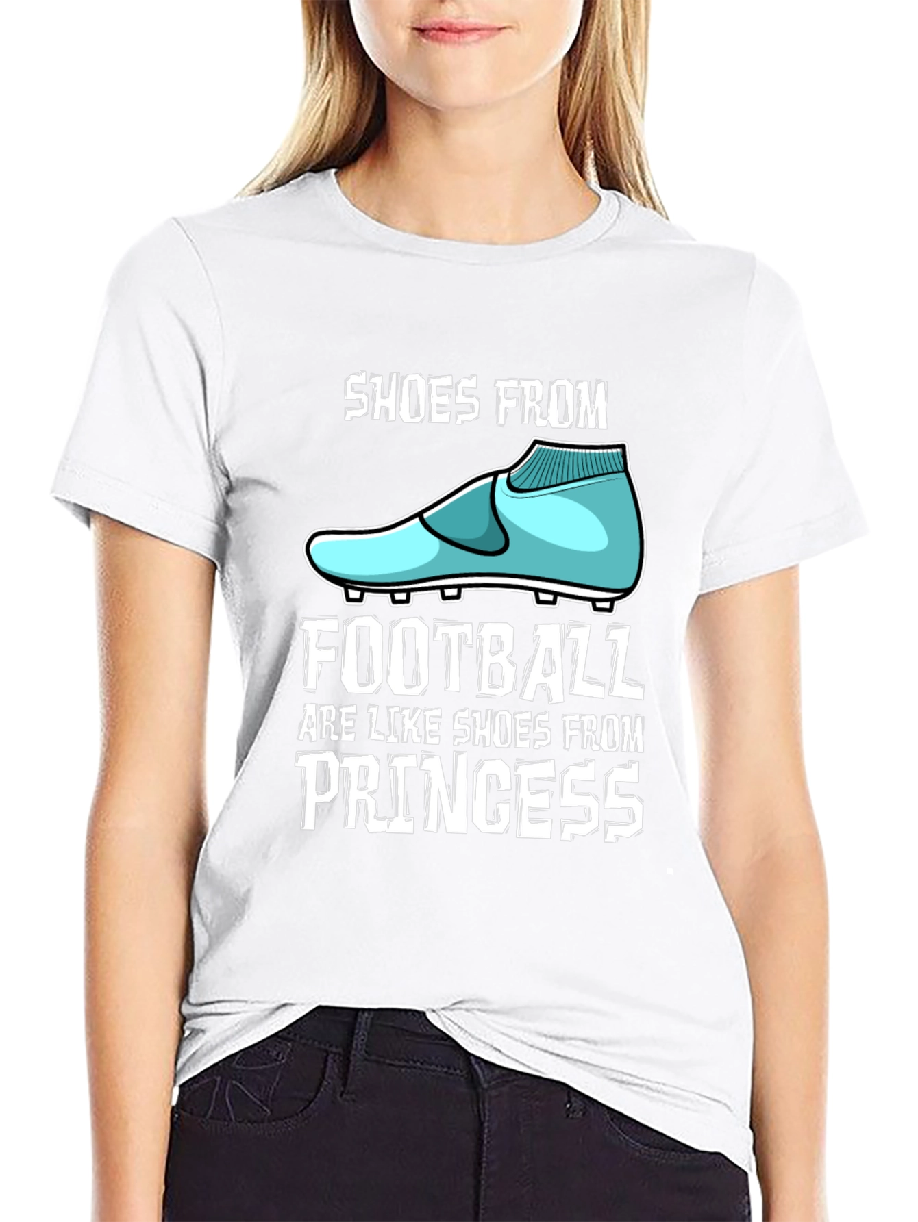 Black Funny Football vs Princess Shoes Graphic Tee view 9