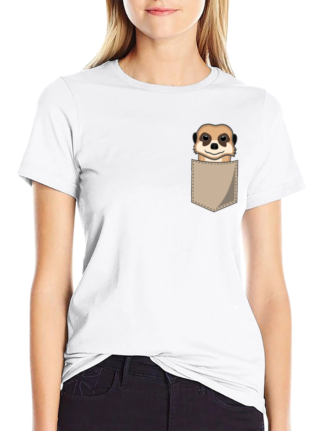 Black Meerkat Pocket T-Shirt - Novelty Cartoon Tee view 9