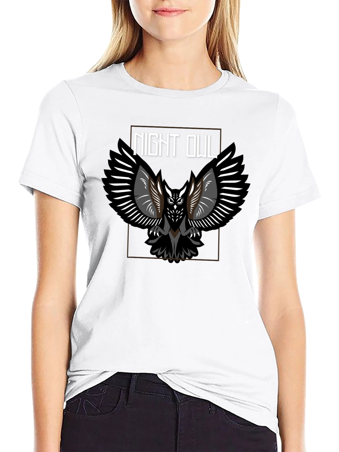 Black Night Owl Graphic Tee - Black Cotton Blend view 9