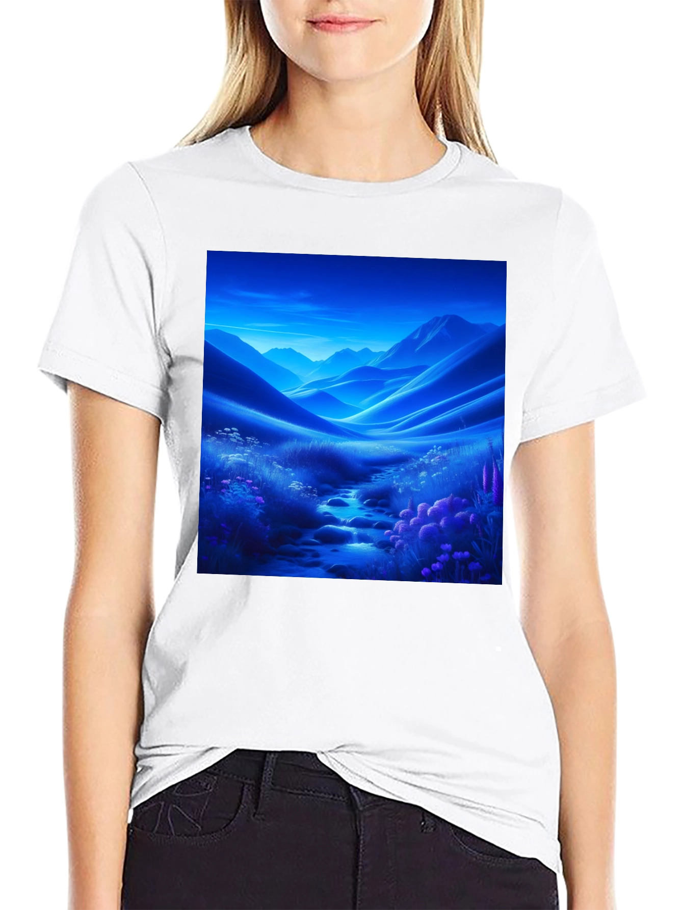 Black Scenic Mountain Stream T-Shirt view 9