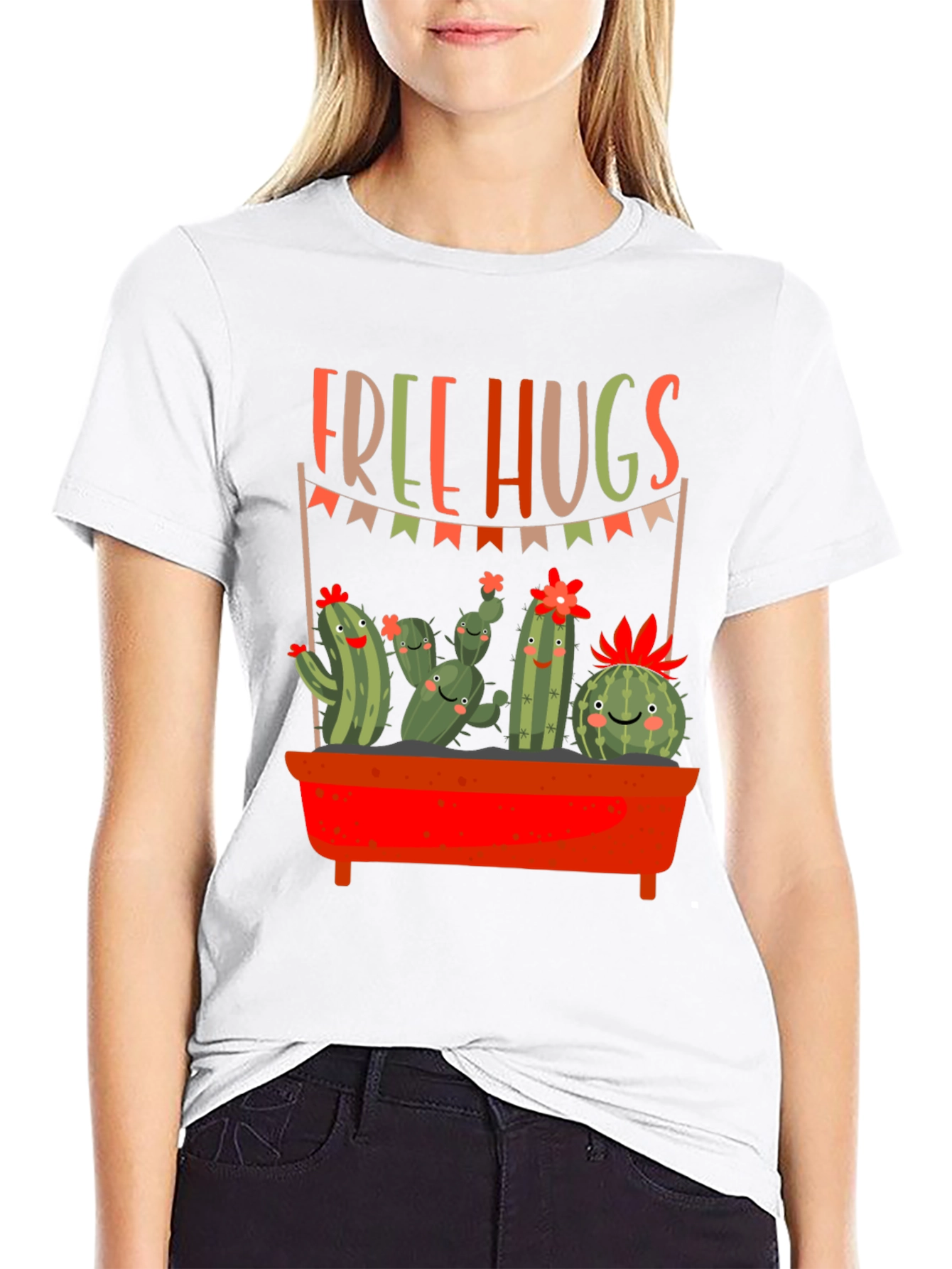 Black Free Hugs Cactus Graphic Tee view 9