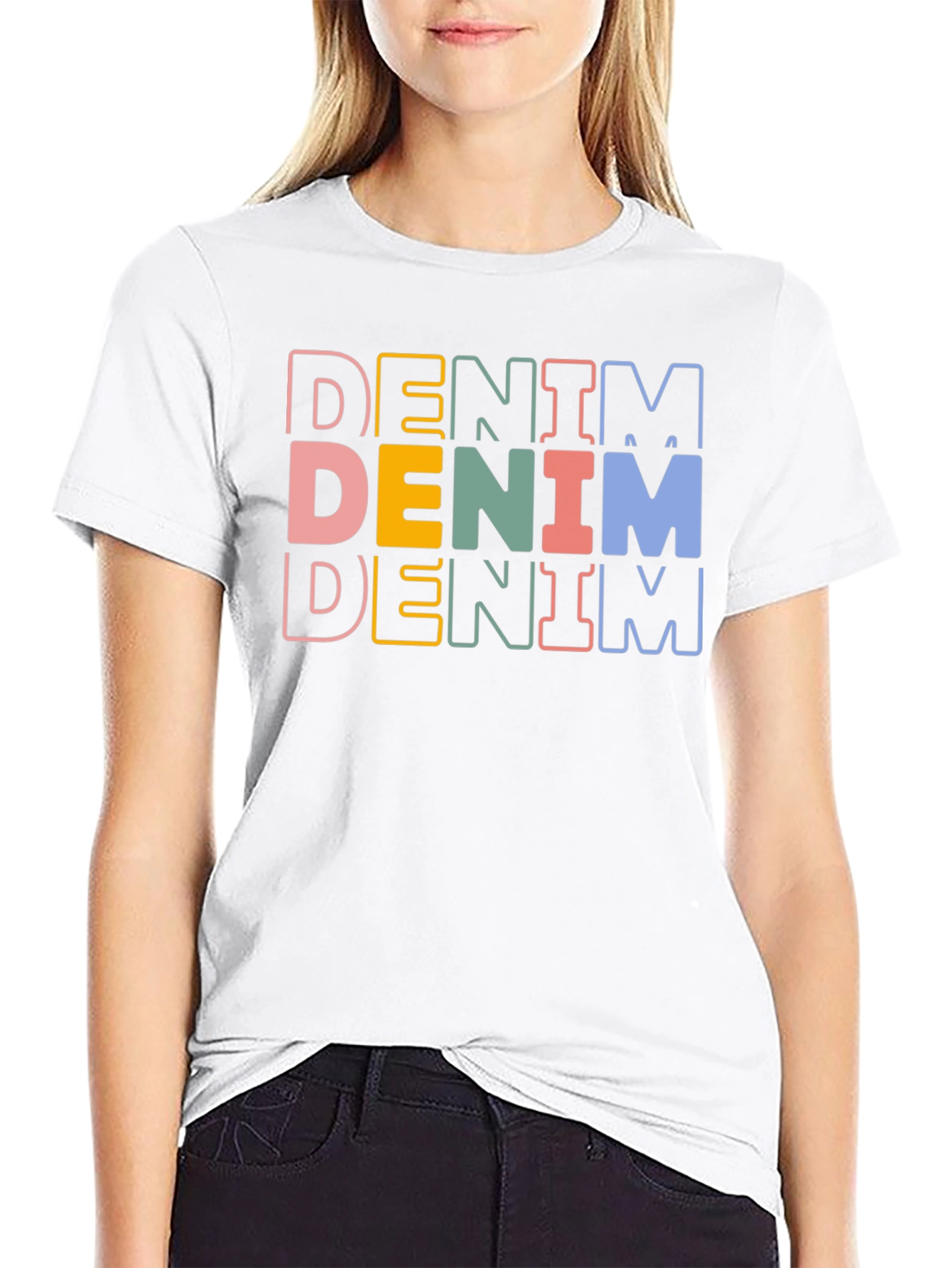 Black Denim Stacked Text Graphic Tee view 9