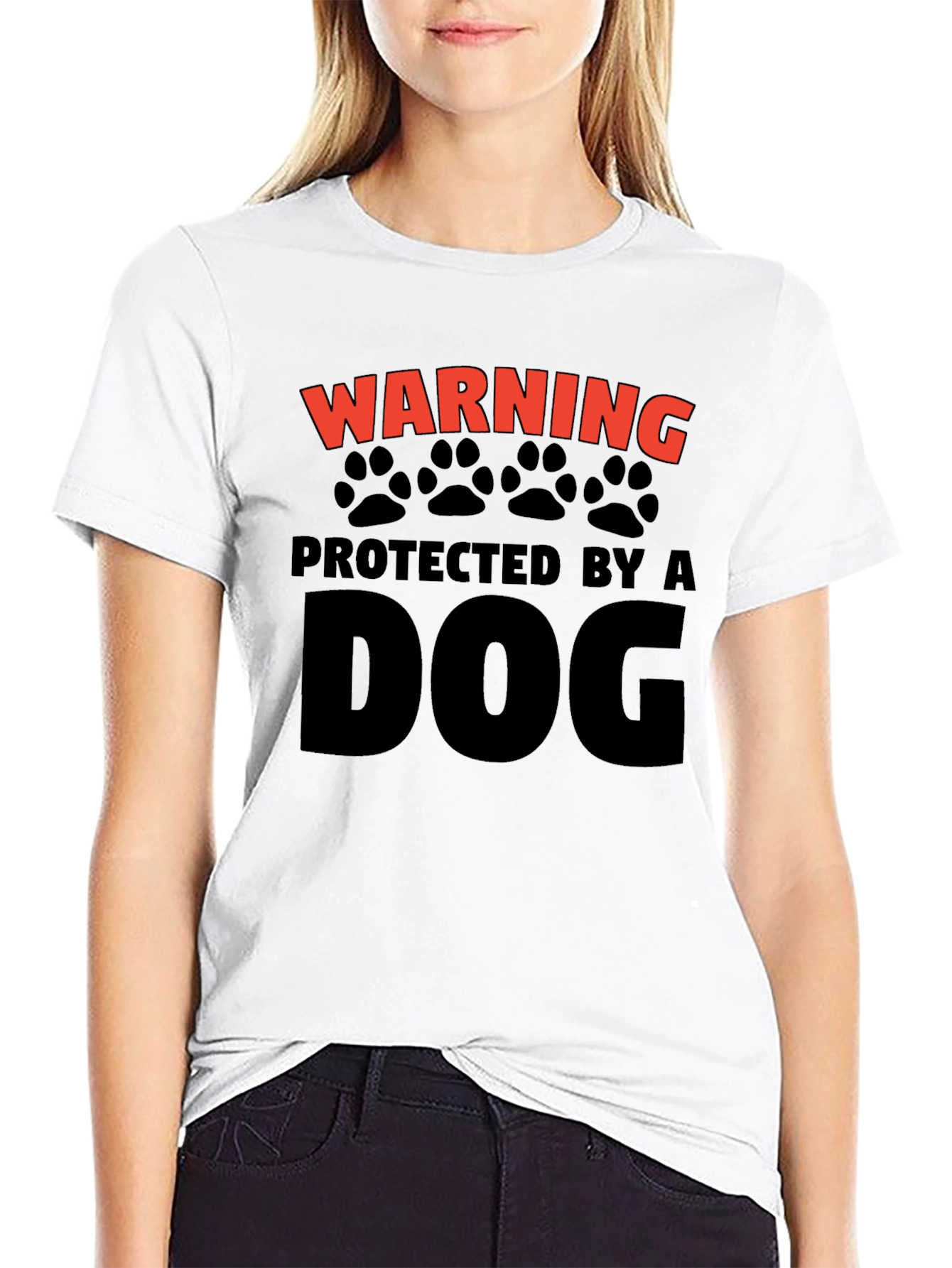 Black Warning Protected by a Dog T-Shirt view 9
