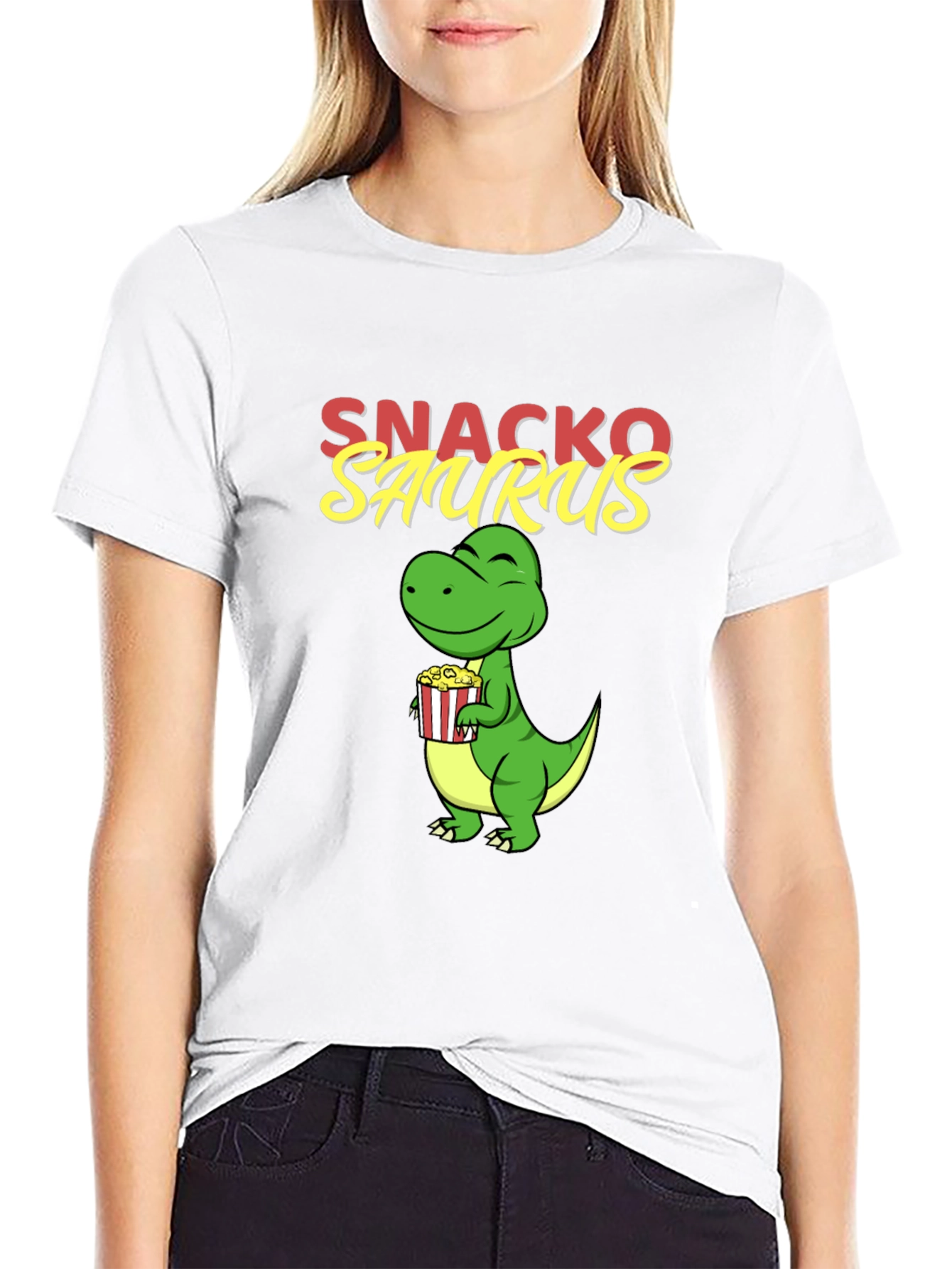 Black Snackosaurus Graphic Tee - Fun Dinosaur T-Shirt view 9