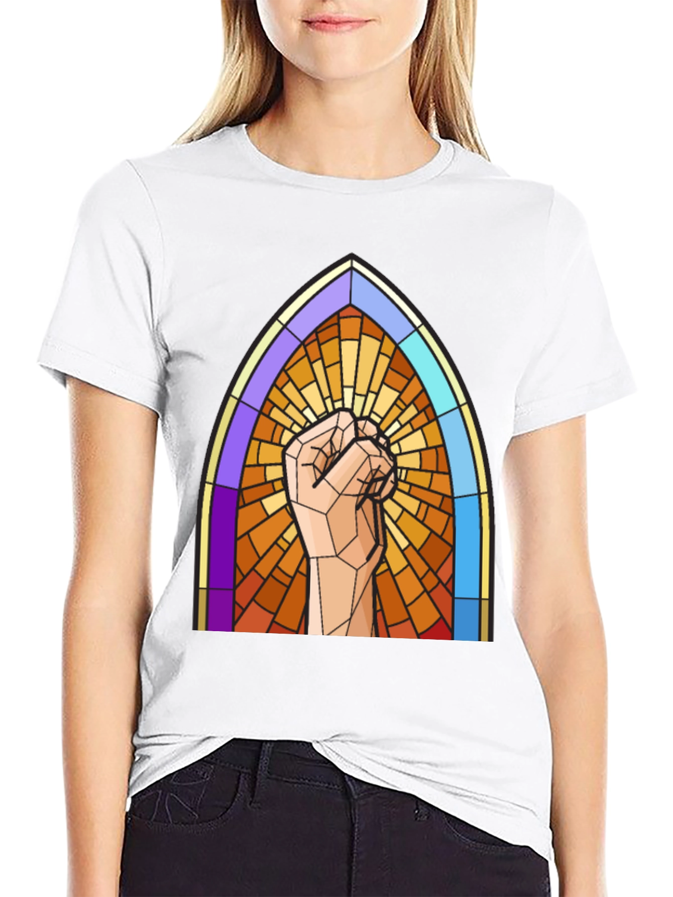 Black Stained Glass Fist T-Shirt view 9