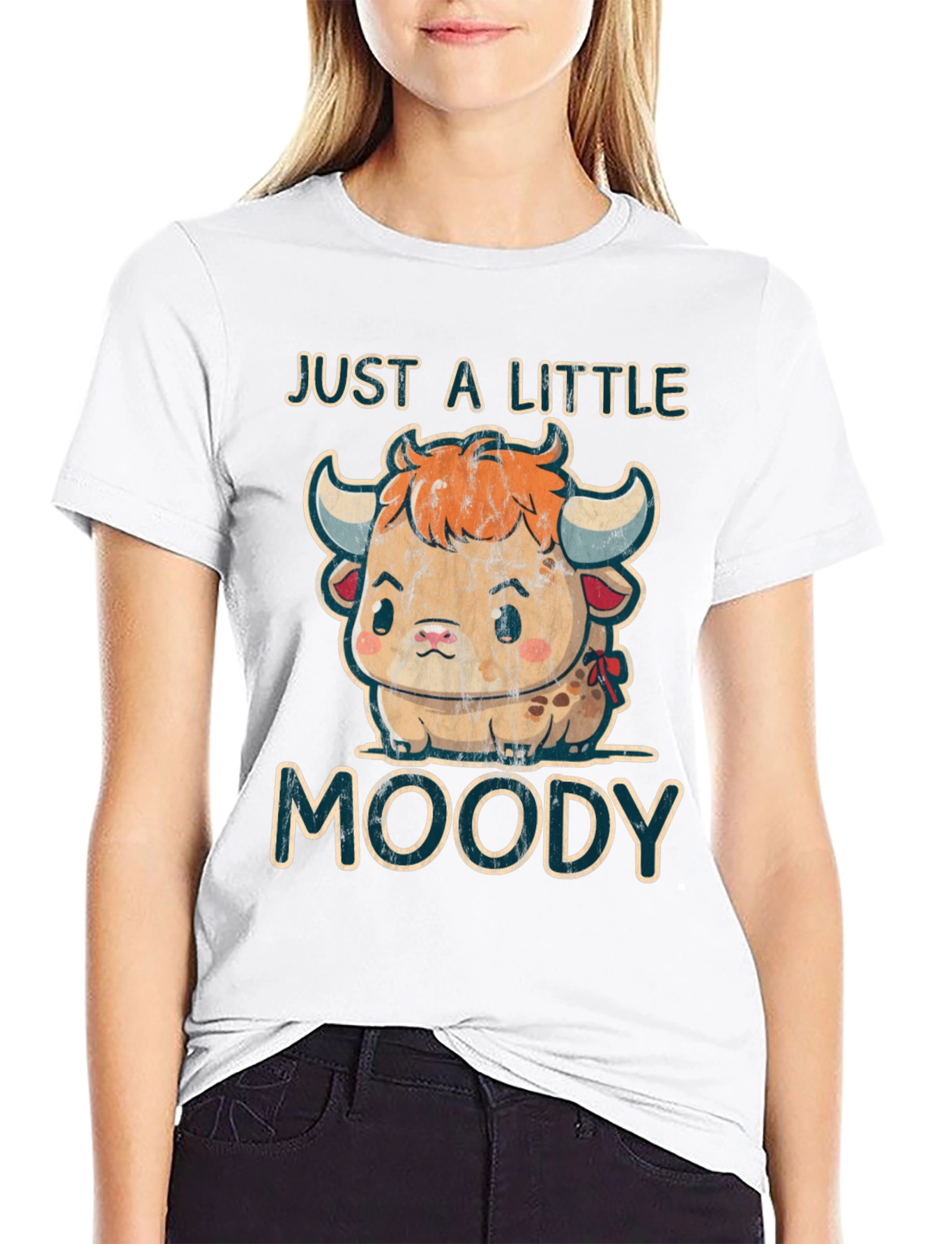 Black Moody Cow Graphic Tee - Cute Cartoon Animal Shirt view 9