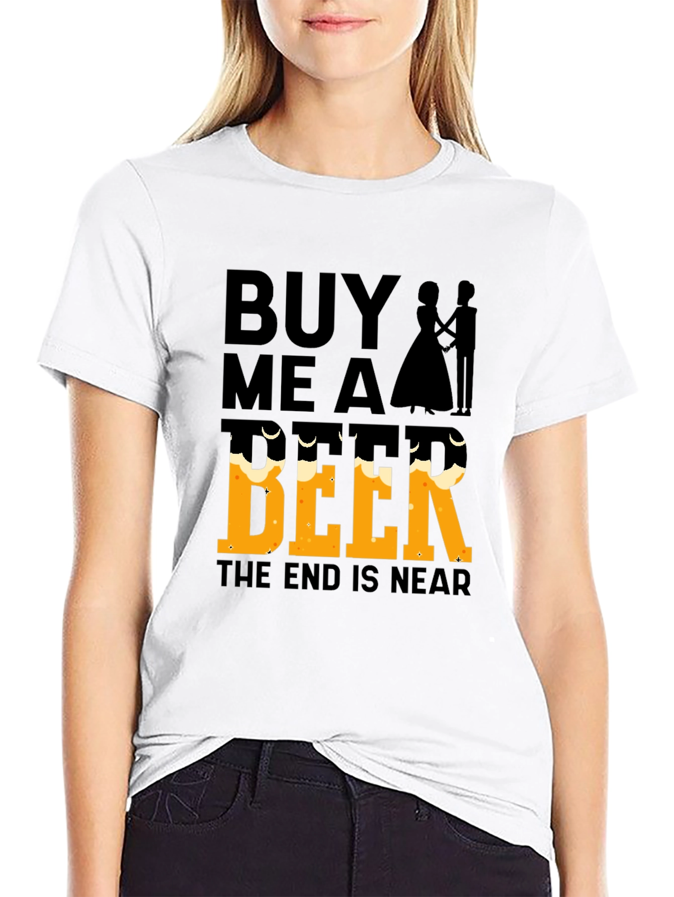 Black Buy Me a Beer, The End Is Near - Funny Wedding T-Shirt view 9
