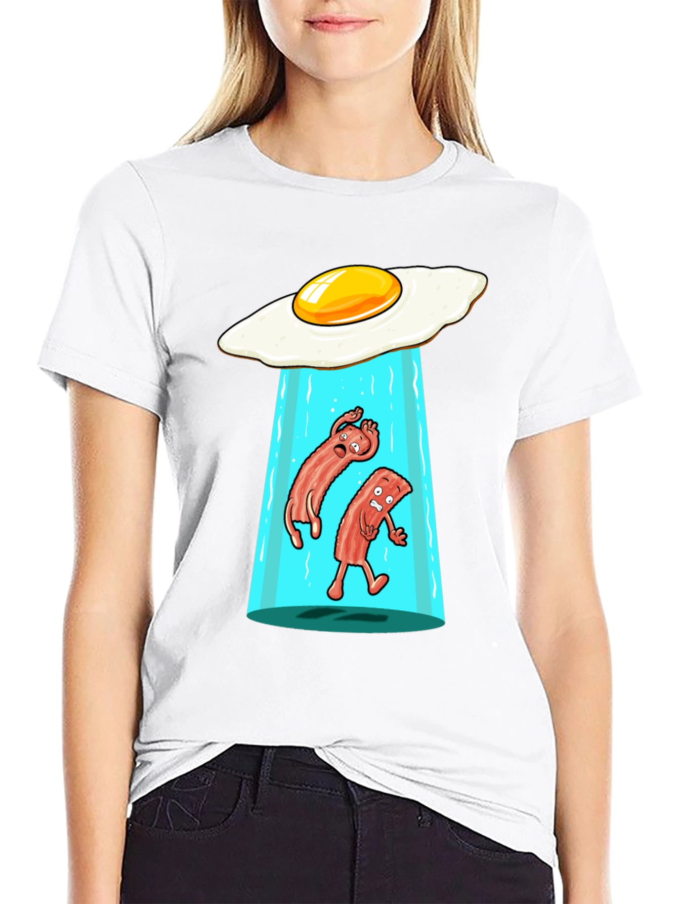 Black Funny Alien Abduction Breakfast T-Shirt view 9