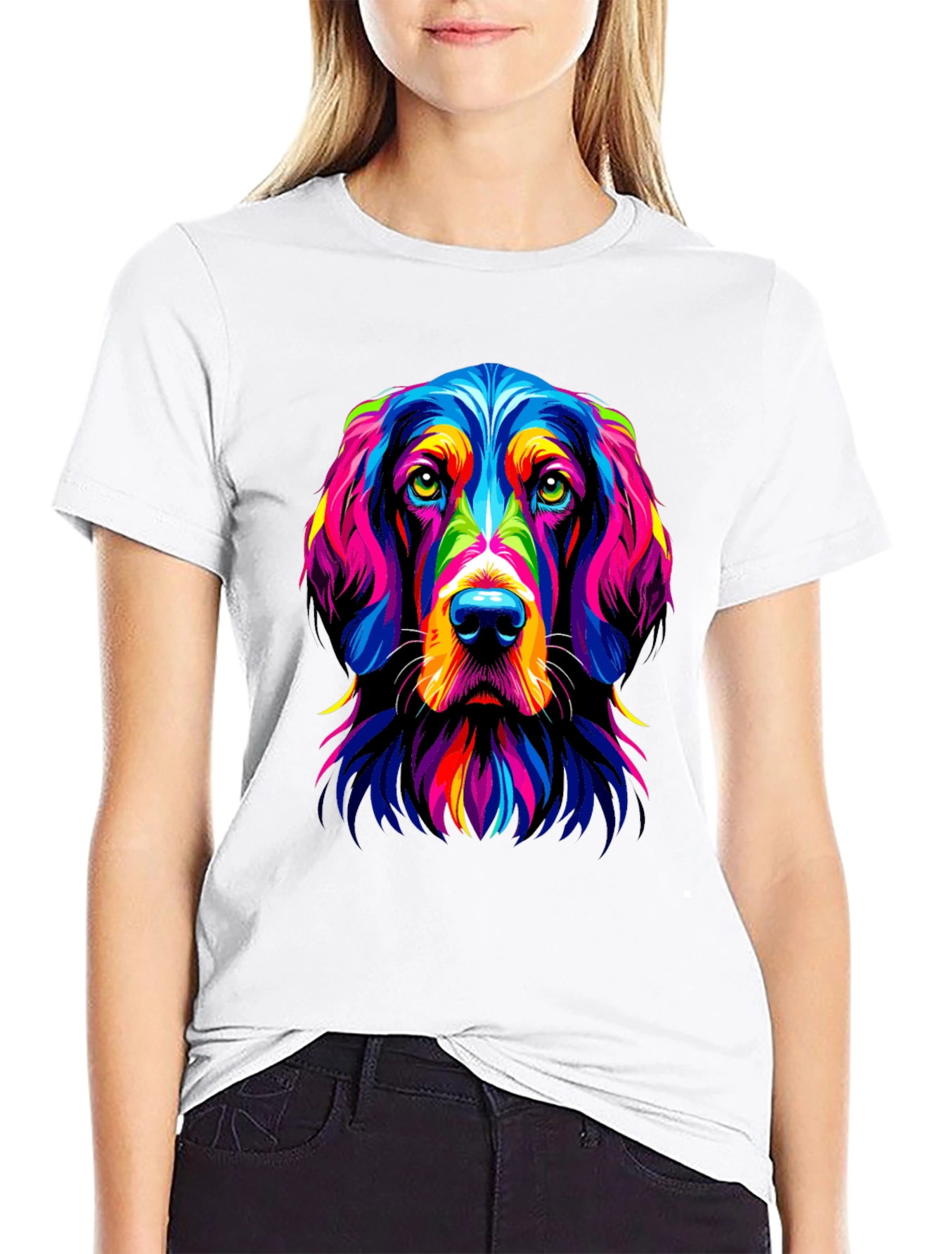 Black Colorful Dog Portrait Graphic Tee view 9
