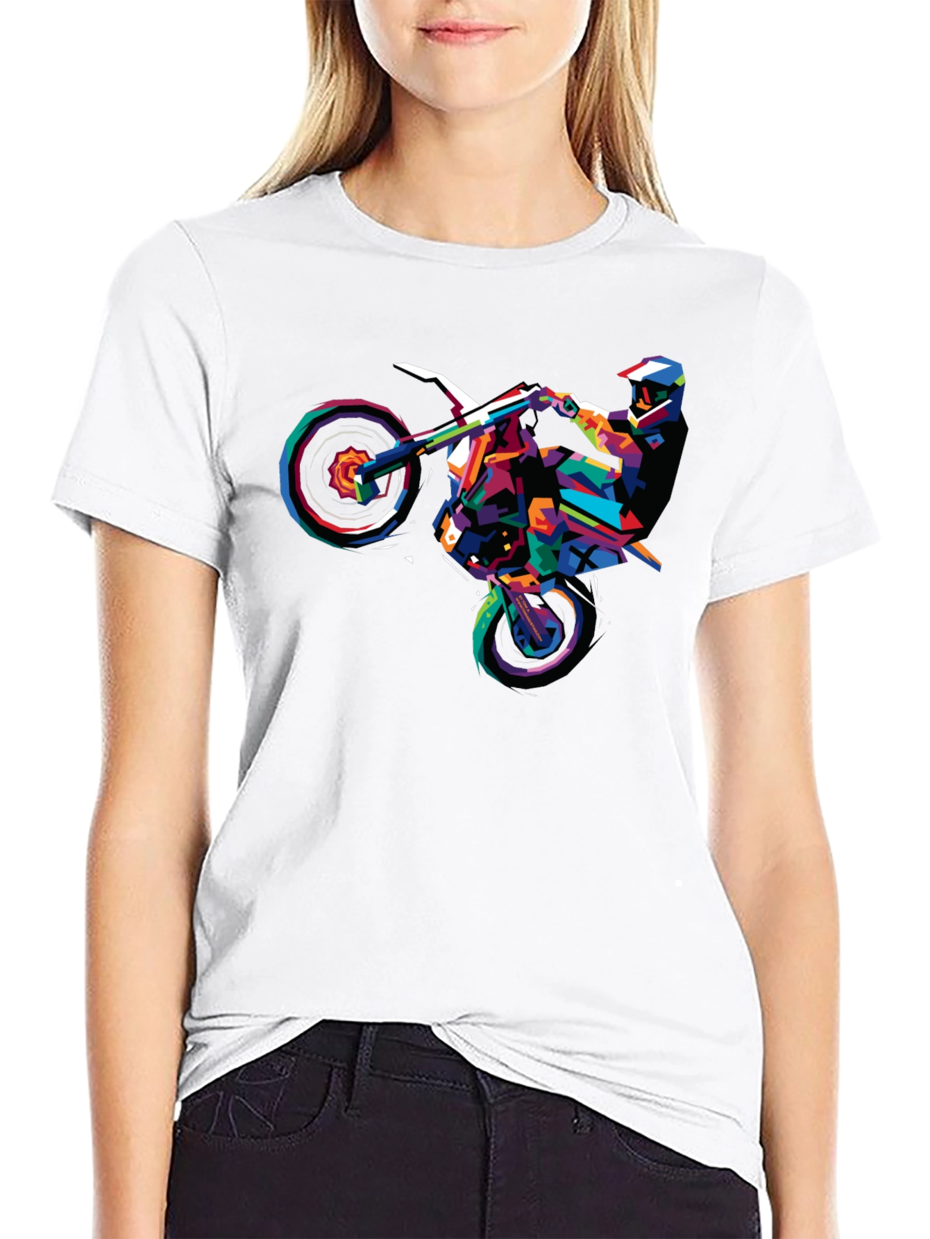 Geometric Motocross Rider Graphic T-Shirt - 9