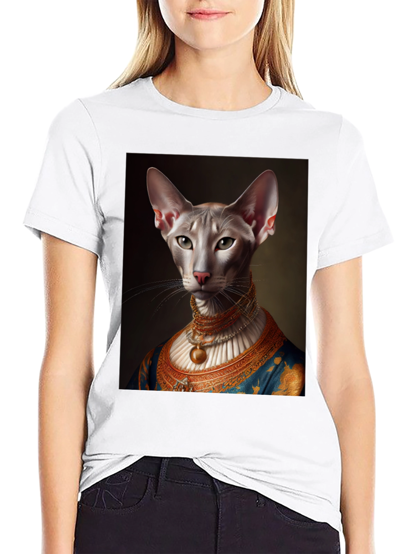 Black Royal Cat Portrait T-Shirt view 9