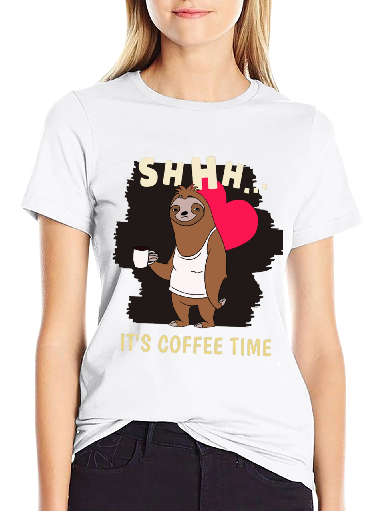 Black Funny Sloth Coffee Time T-Shirt view 9