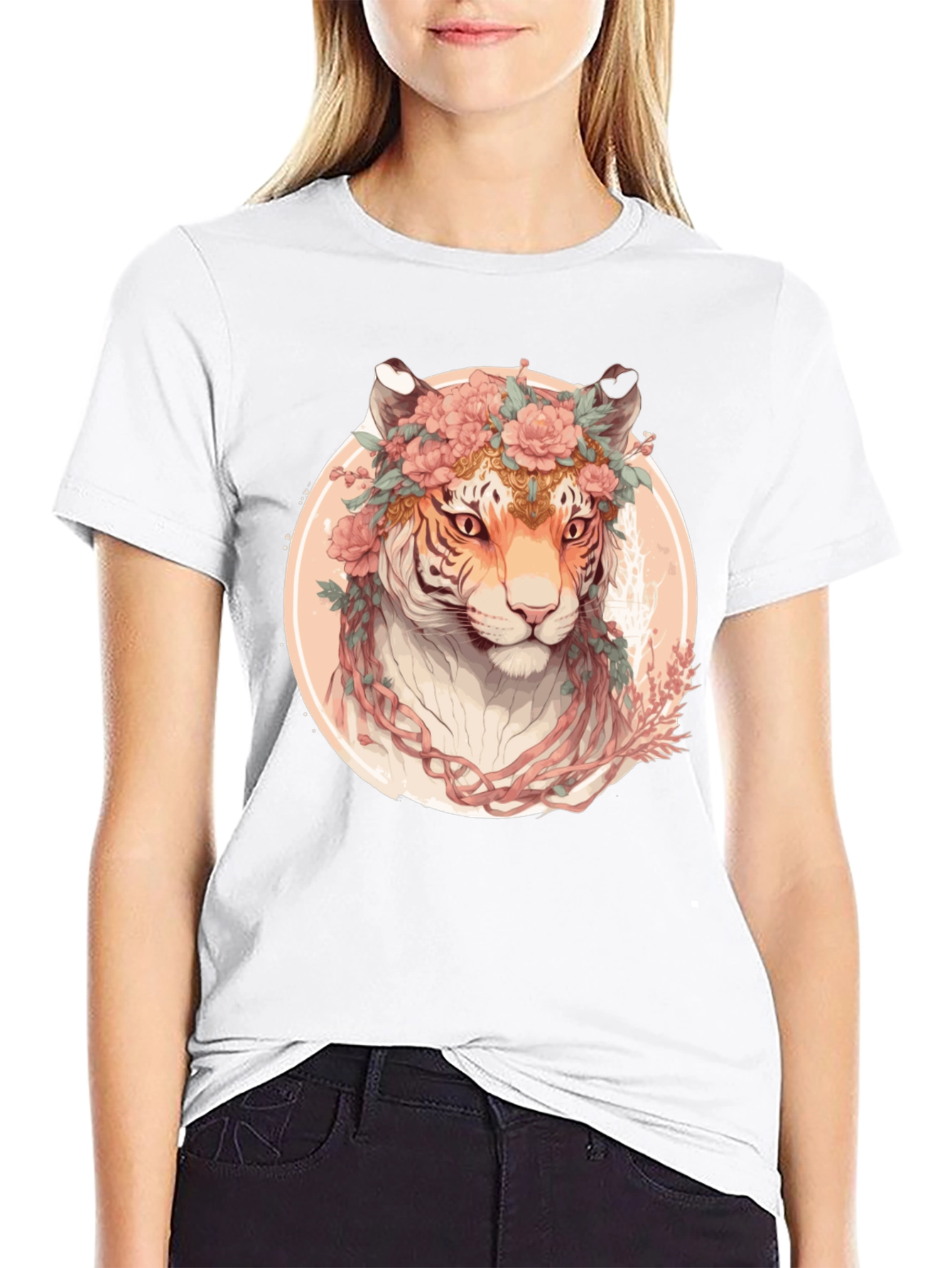 Black Floral Tiger Graphic T-Shirt - Unique Artistic Design view 9