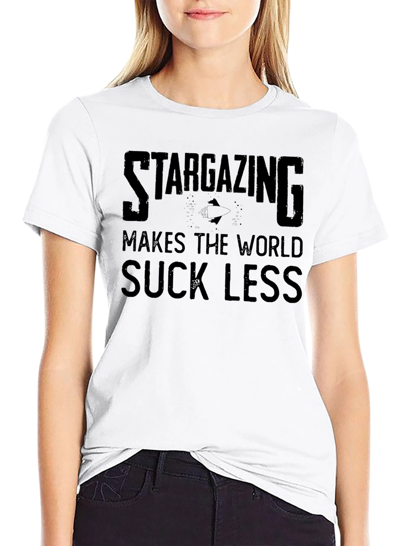 Black Stargazing Makes The World Suck Less T-Shirt view 9