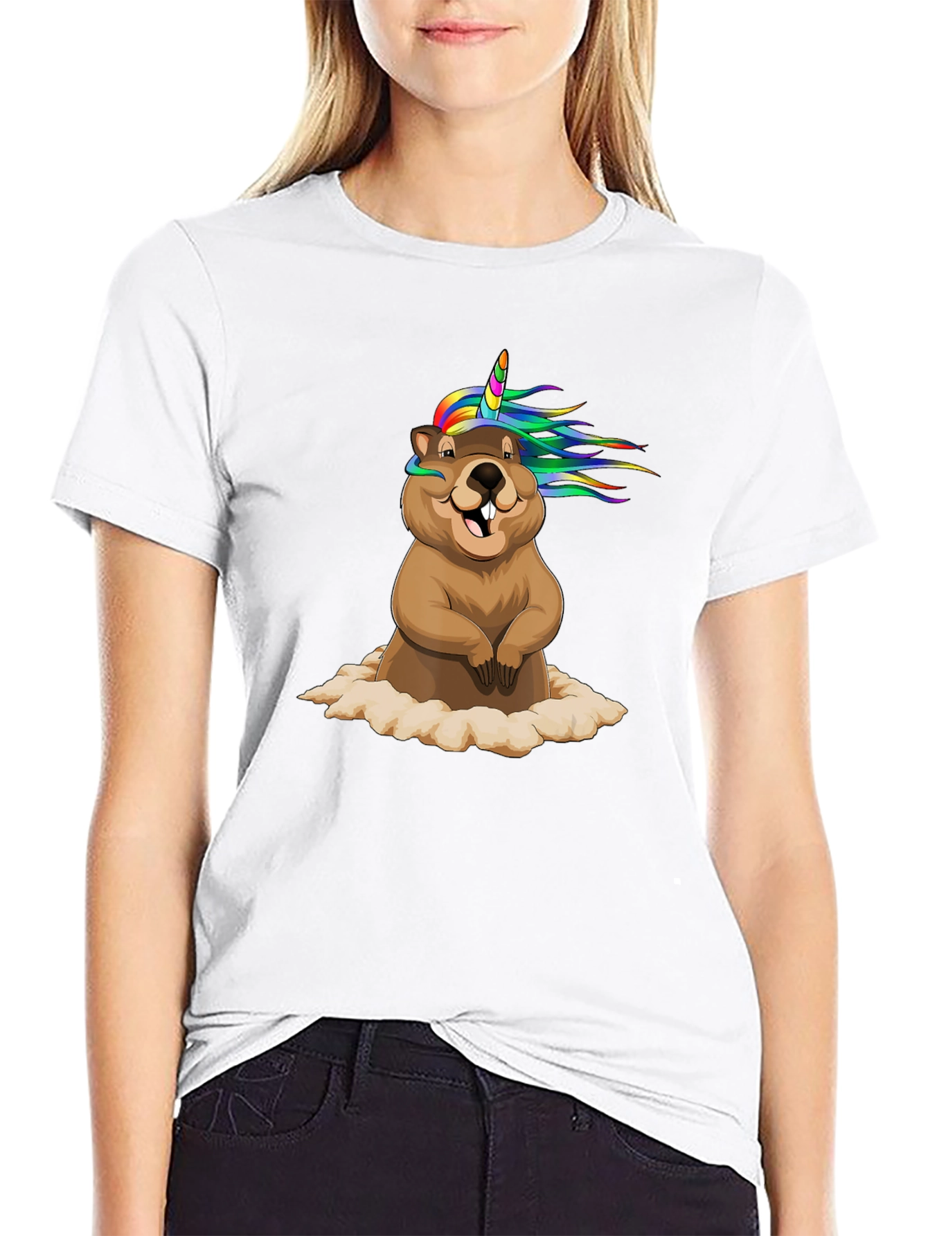 Black Unicorn Beaver T-Shirt - Funny Graphic Tee view 9