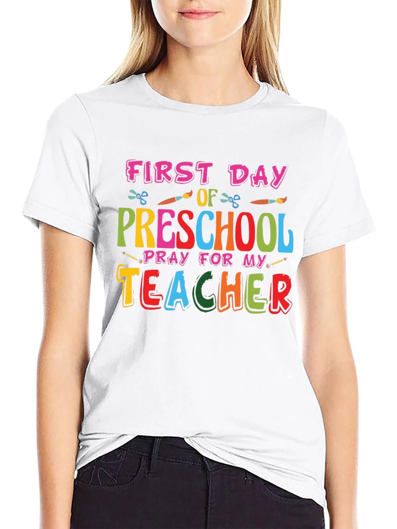 Black First Day of Preschool Teacher Graphic Tee view 9