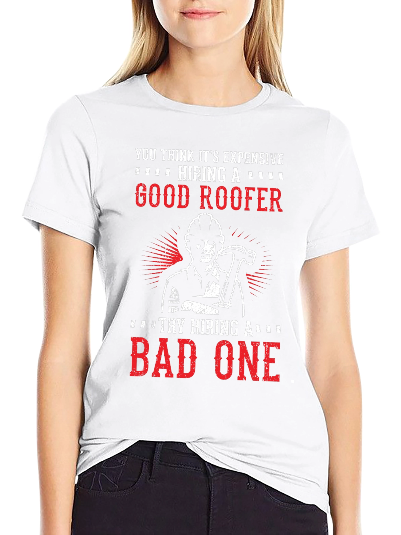 Black Funny Roofer T-Shirt - Good vs. Bad Roofer Design view 9