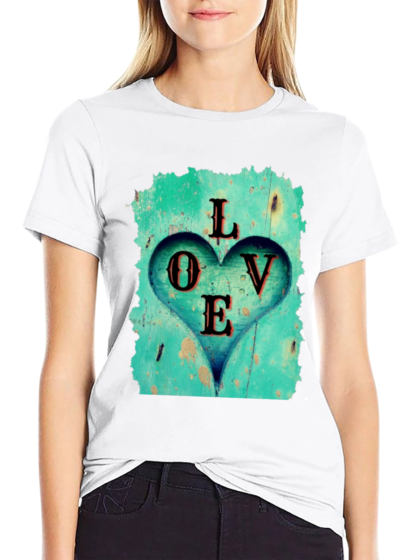 Black Love Heart Graphic Tee - Black Casual T-Shirt view 9