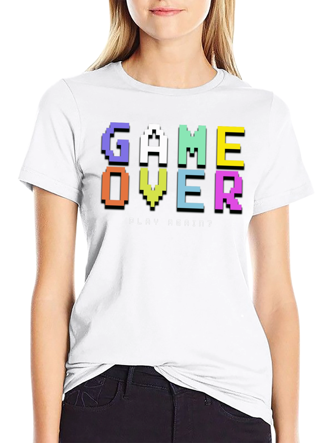 Black Game Over T-Shirt - Pixel Style Retro Gamer Tee view 9