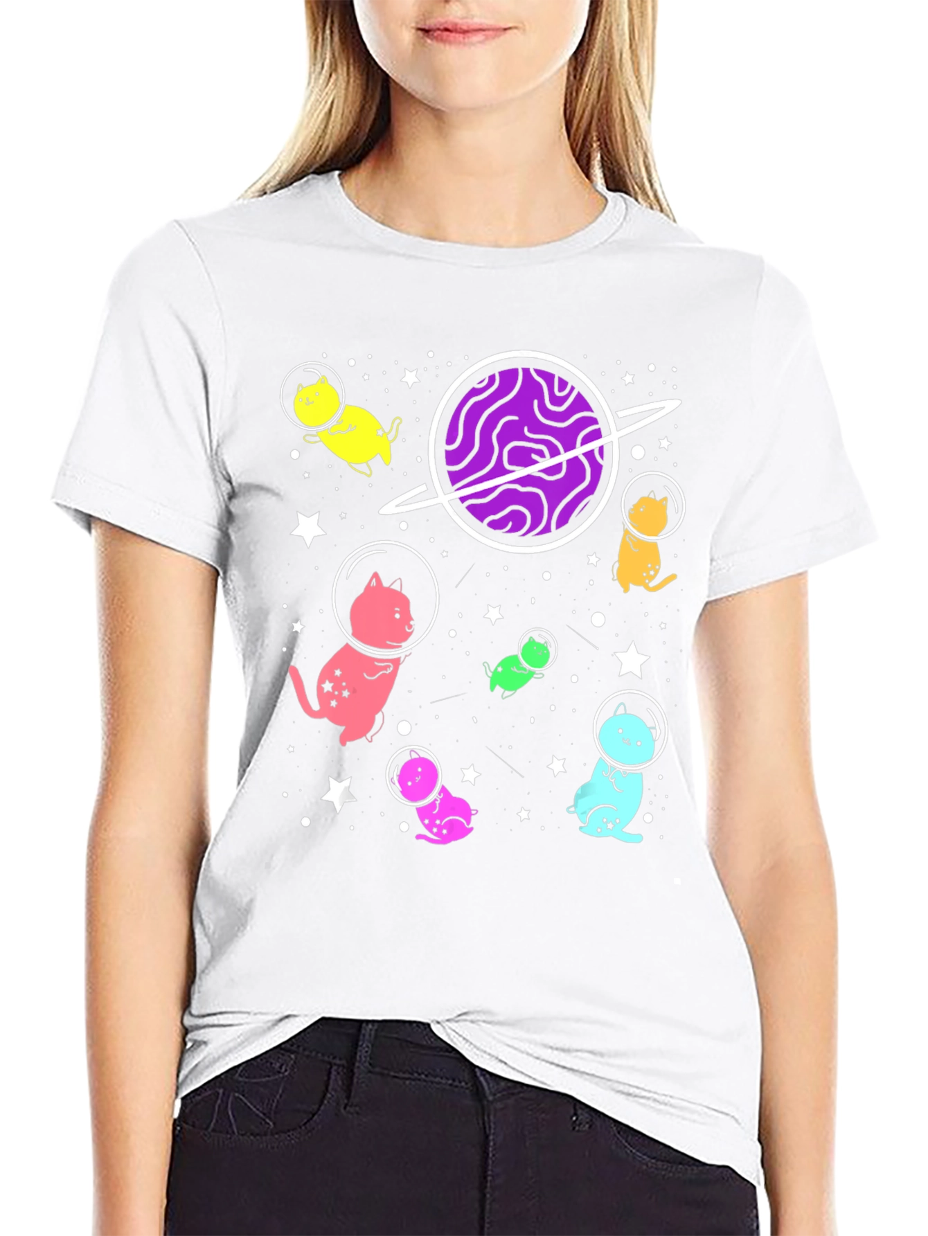 Black Cosmic Cat Astronaut T-Shirt view 9