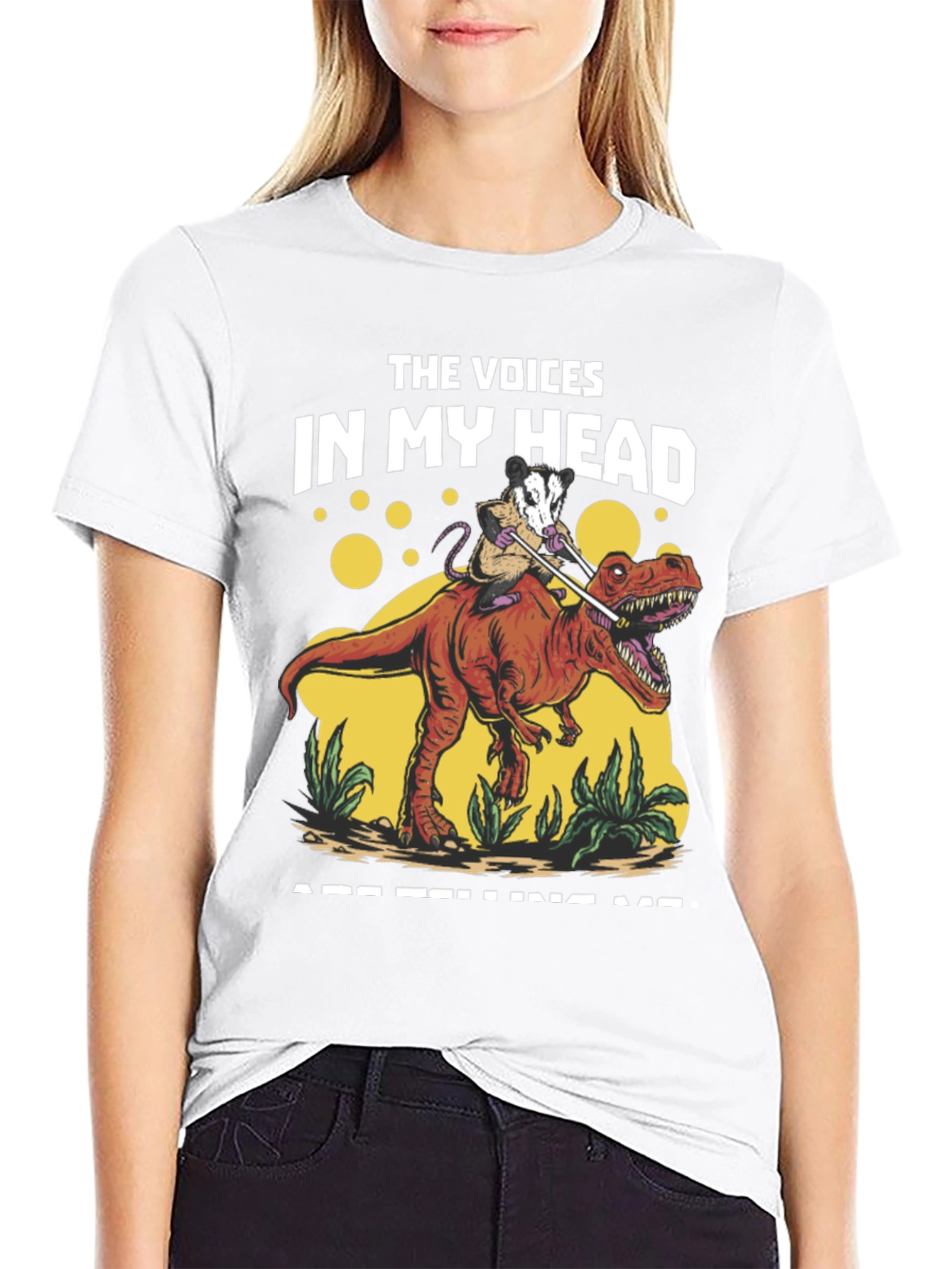 Black The Voices In My Head Opossum Dinosaur T-Shirt view 9