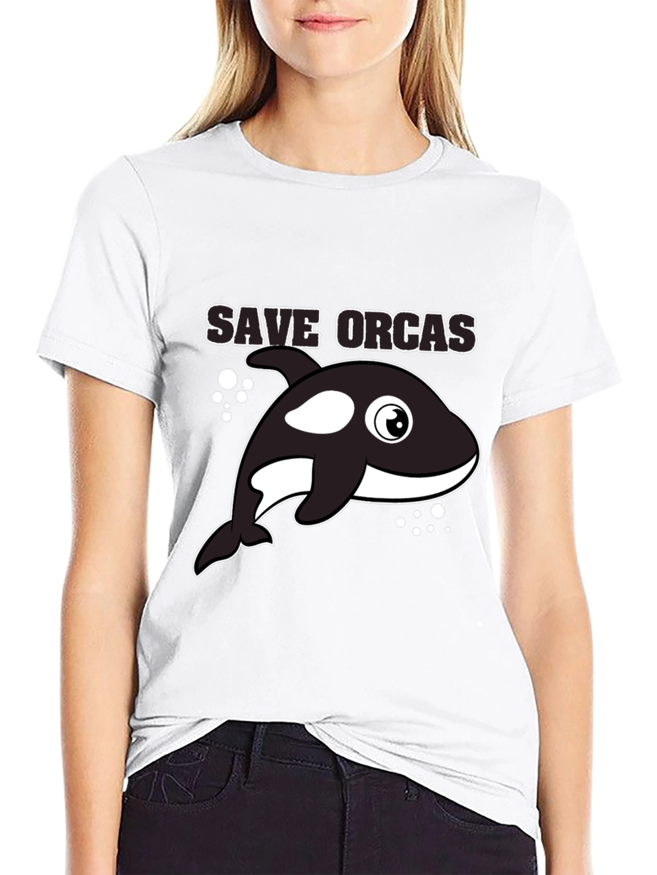 Black Save Orcas Black T-Shirt view 9