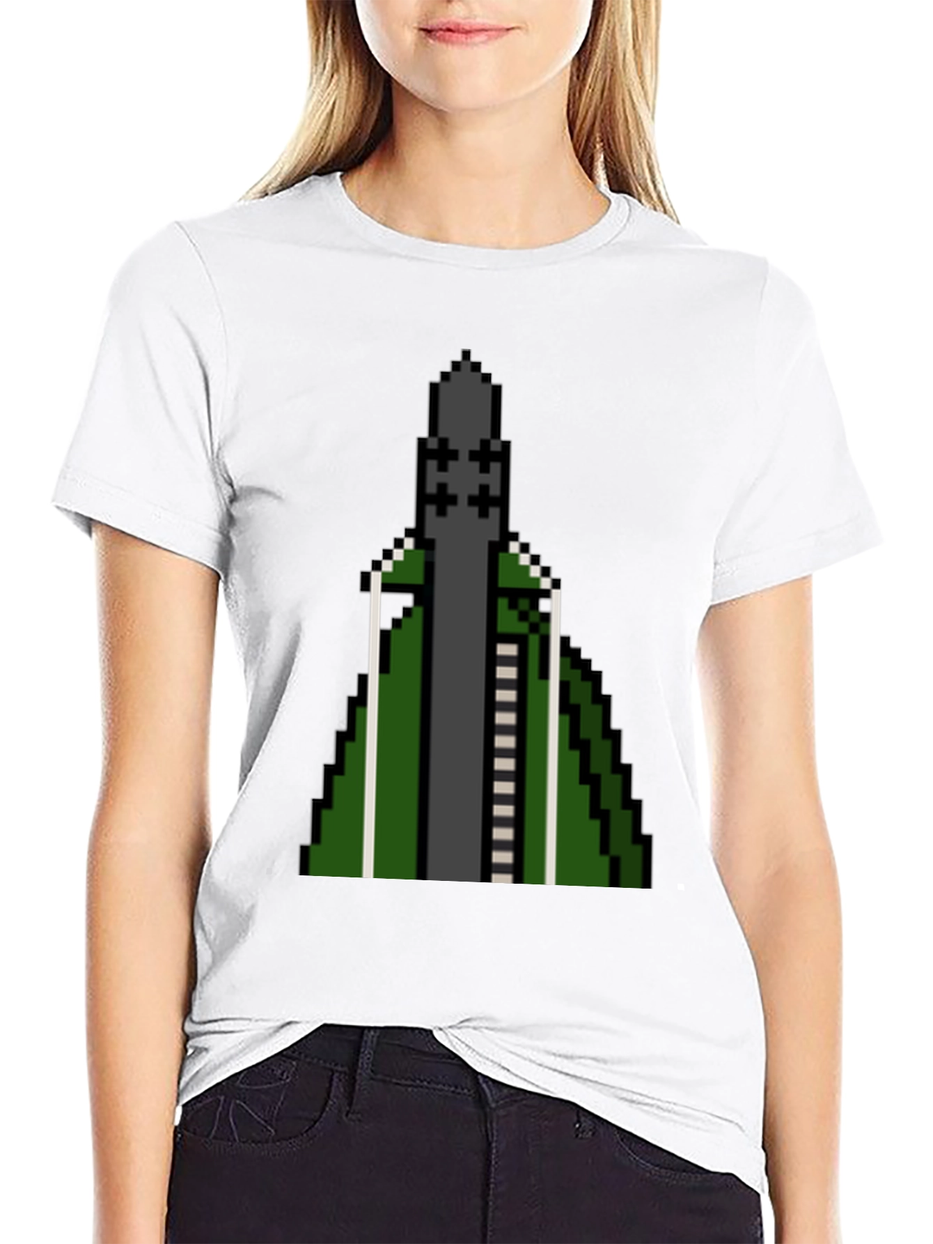 Black Pixelated Rocket T-Shirt - Retro Gaming Style view 9