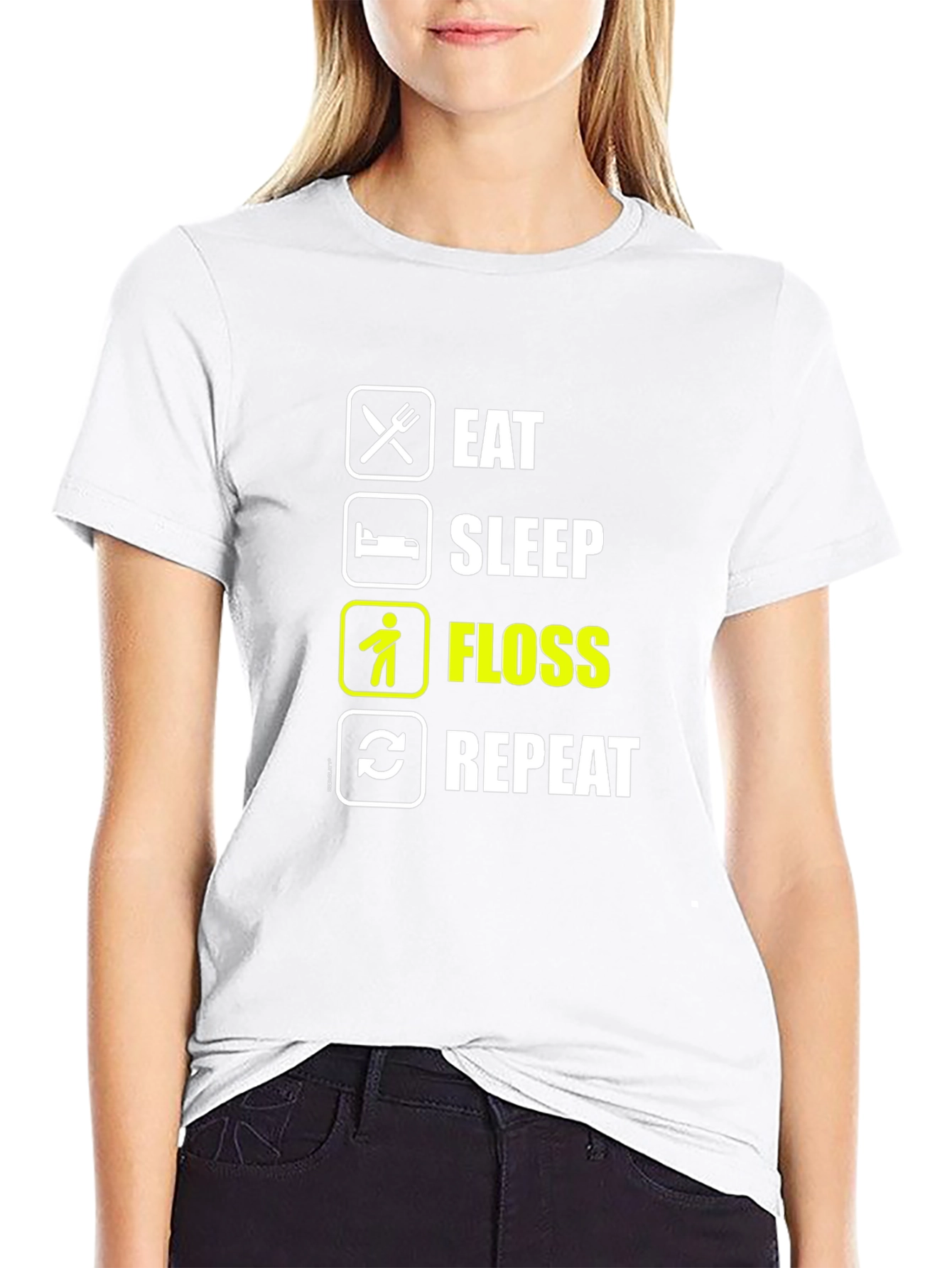 Black Eat Sleep Floss Repeat Funny T-Shirt Black Cotton Graphic Tee view 9