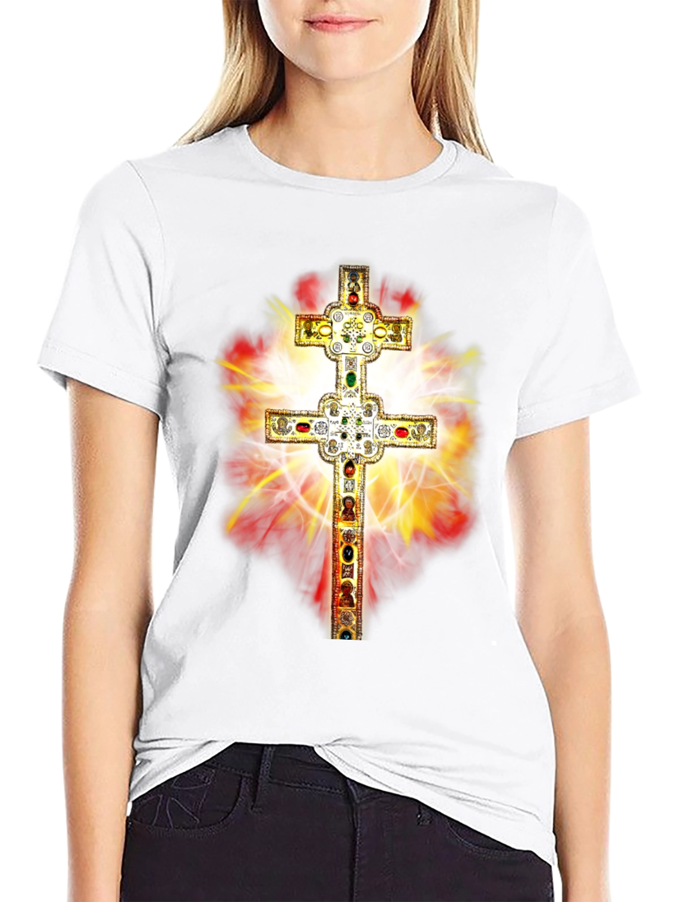Black Ornate Cross Graphic Tee - Religious Fashion view 9