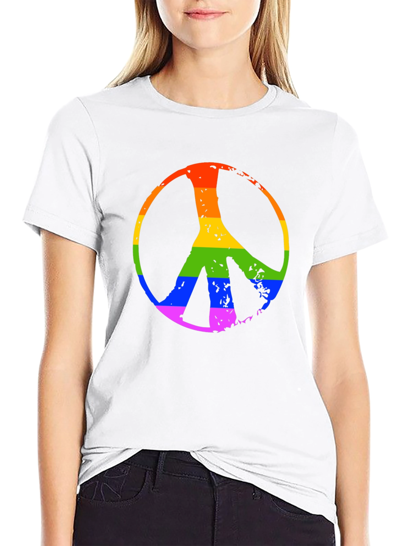 Black Rainbow Peace Sign Black T-Shirt view 9