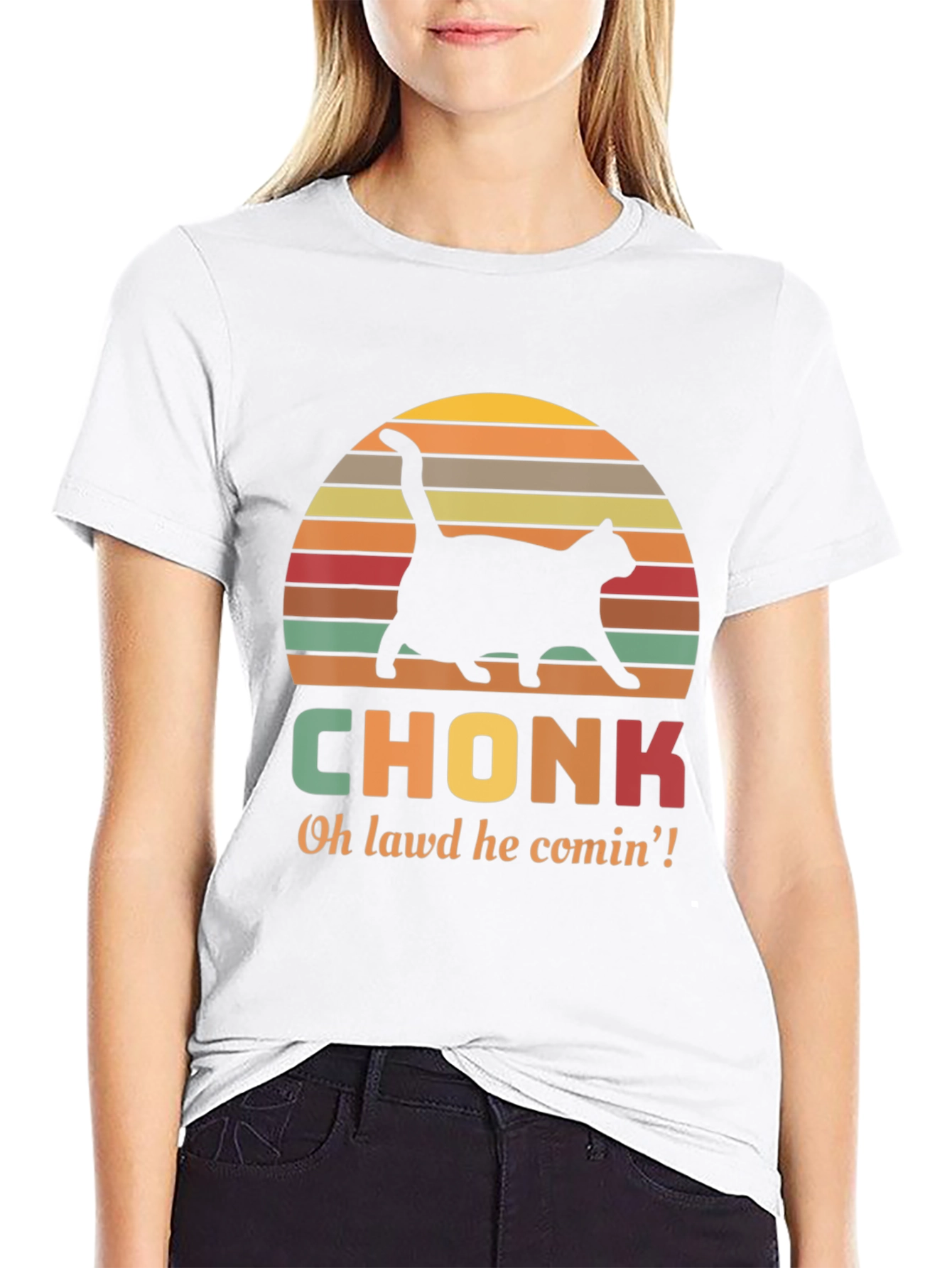 Black Chonk Cat T-Shirt - Oh Lawd He Comin'! view 9