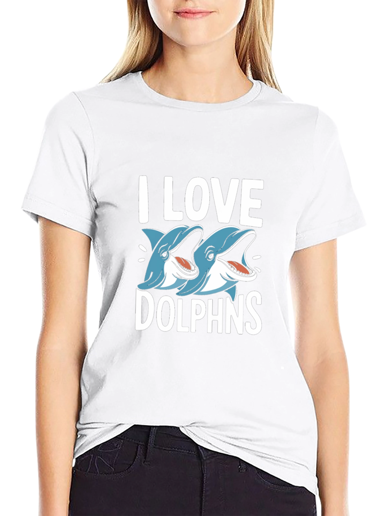 Black I Love Dolphins Black Graphic Tee view 9