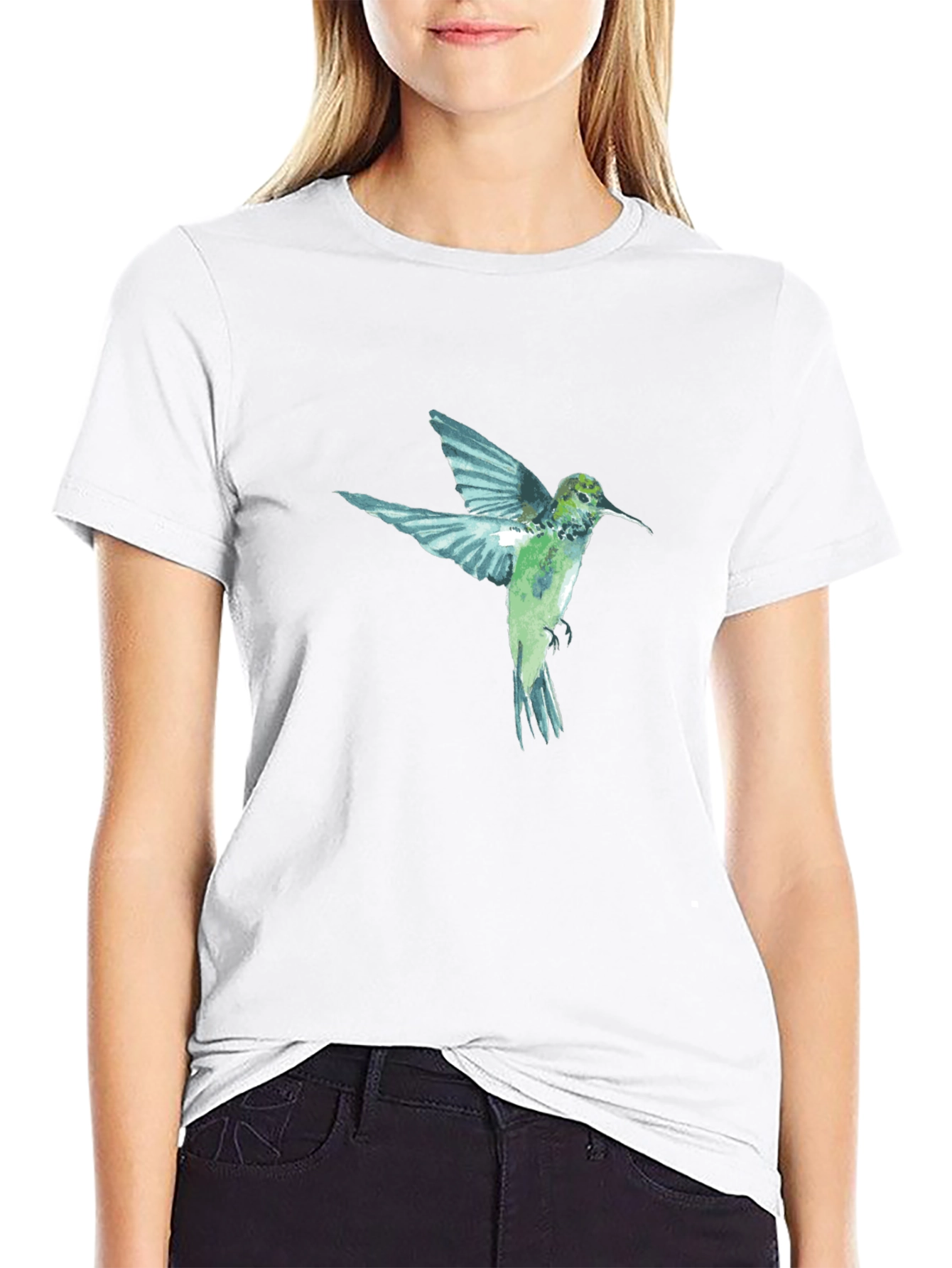 Black Hummingbird Graphic Print Black T-Shirt view 9