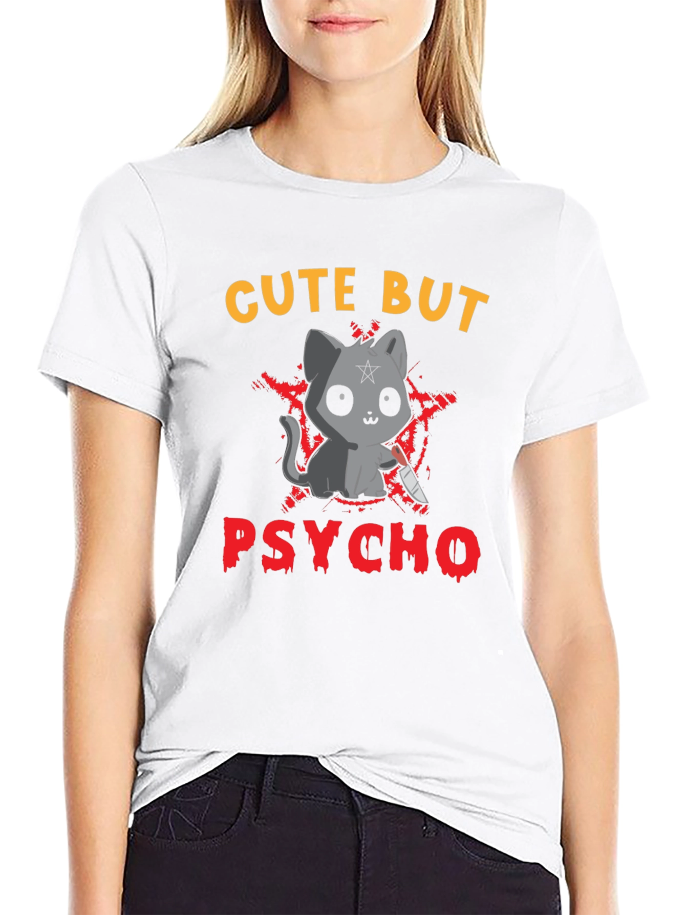 Black Cute But Psycho Cat Graphic Tee view 9