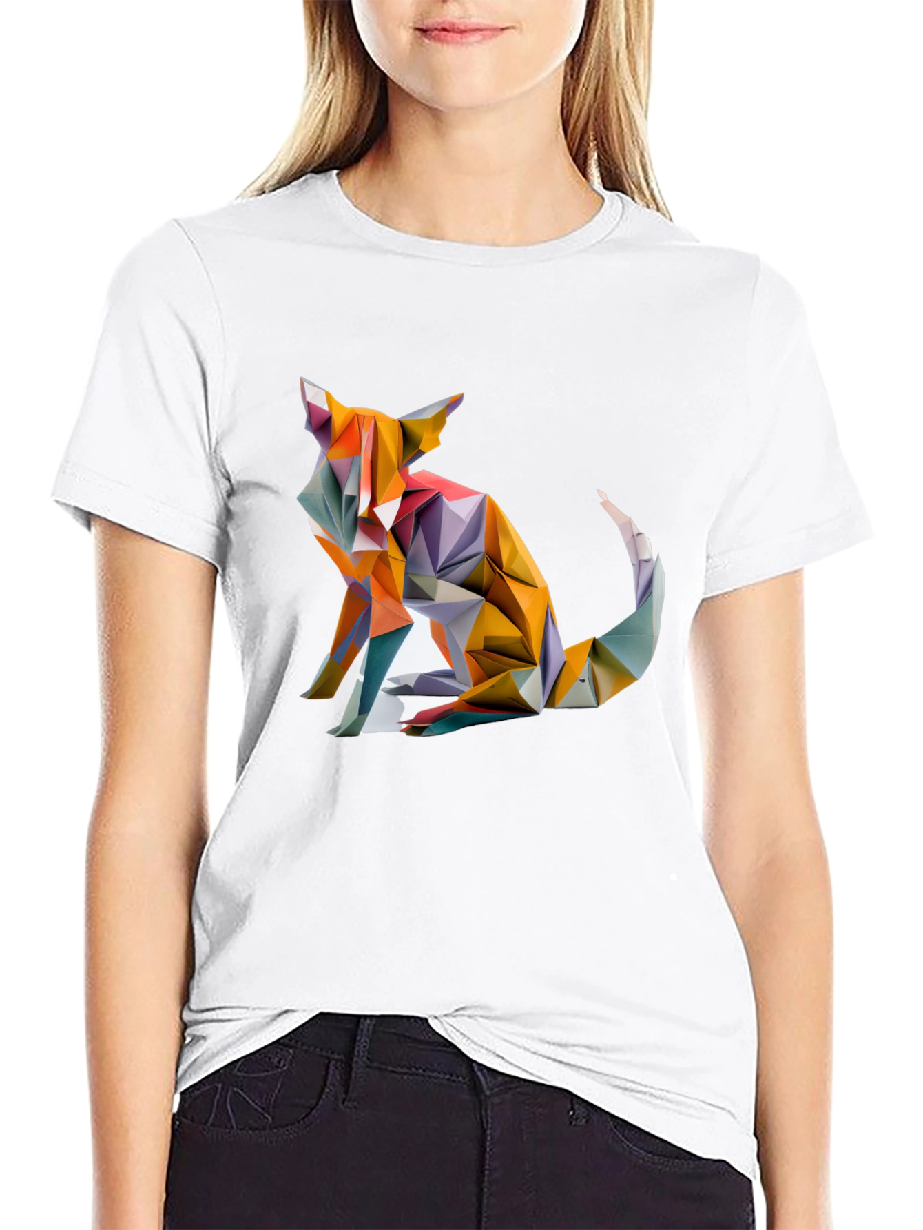 Black Geometric Fox Graphic Black T-Shirt view 9