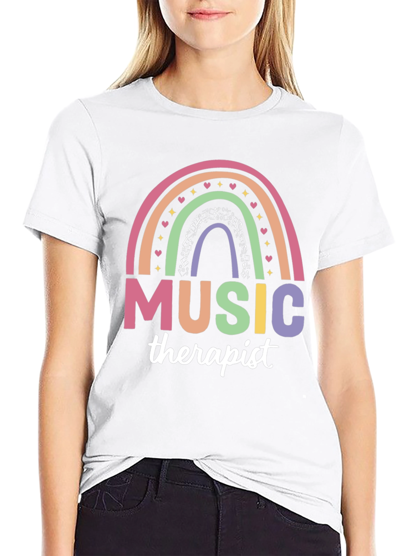 Black Music Therapist Rainbow Graphic T-Shirt view 9