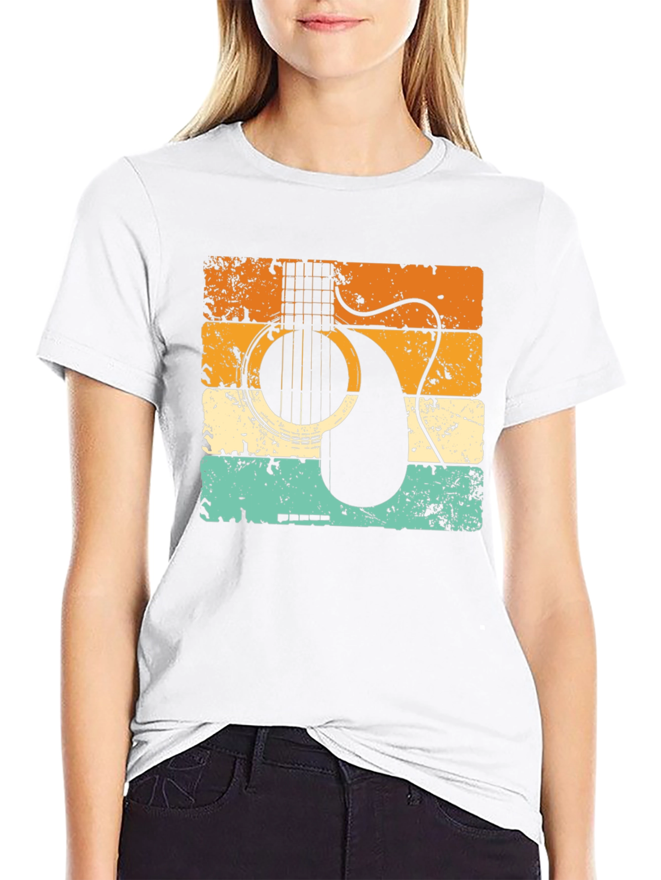 Black Retro Guitar Graphic T-Shirt view 9