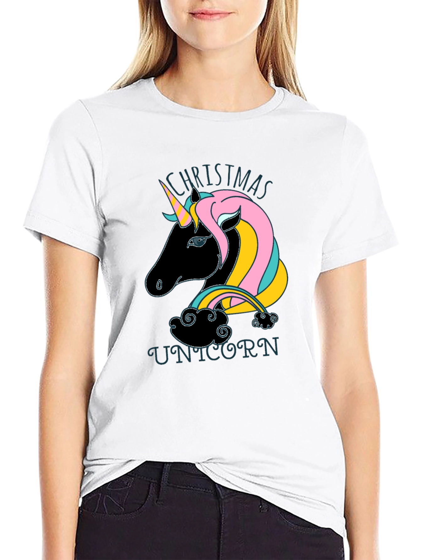 Black Christmas Unicorn Black T-Shirt view 9