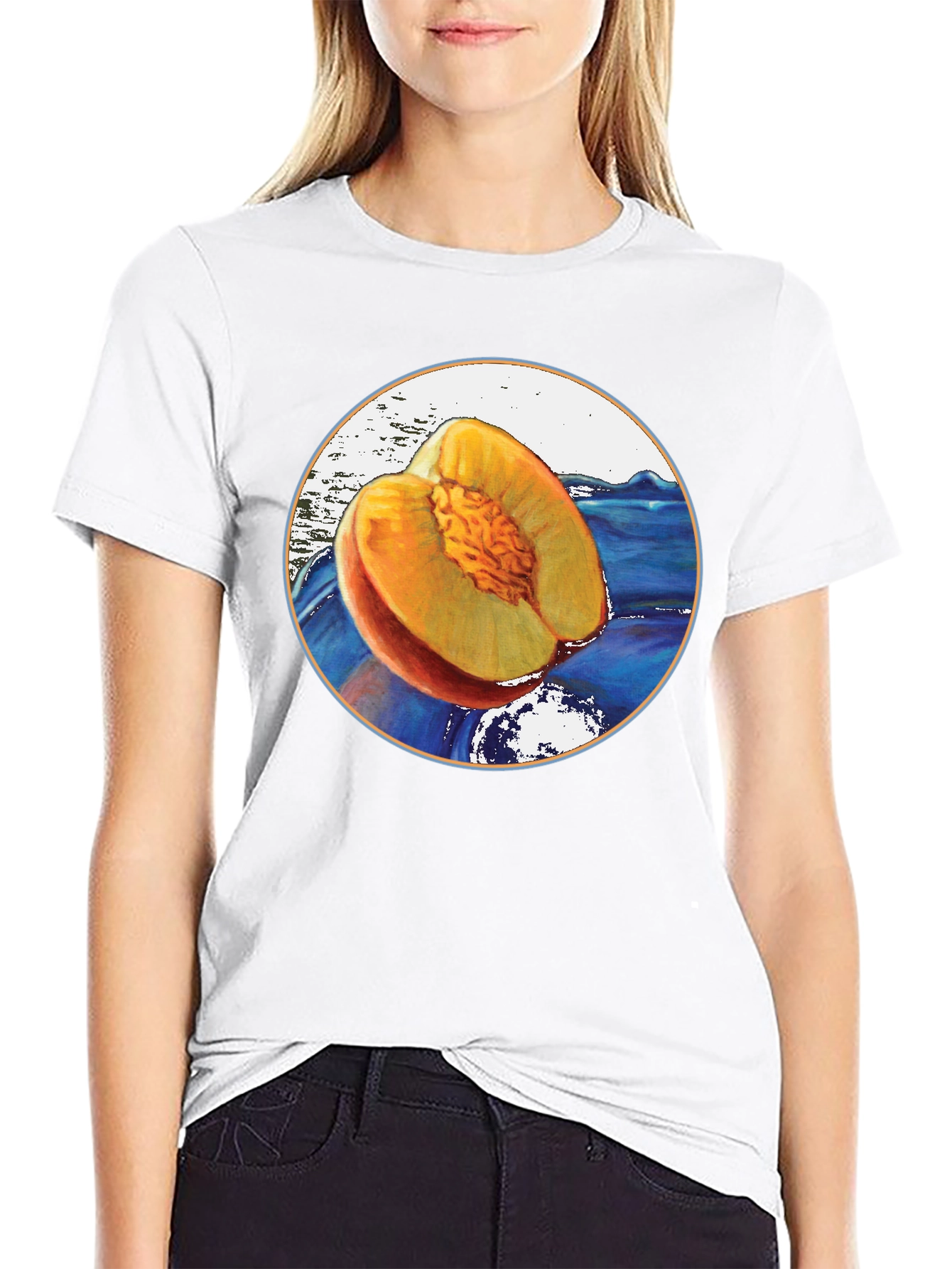 Black Peach Fruit Graphic T-Shirt - Unique Design view 9