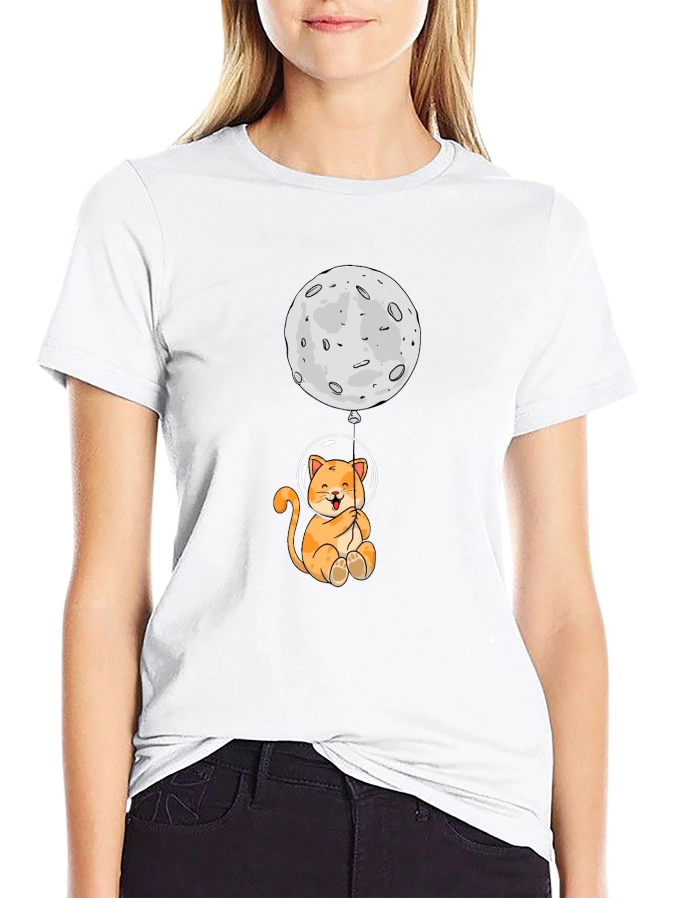 Black Astronaut Cat & Moon Graphic Tee view 9