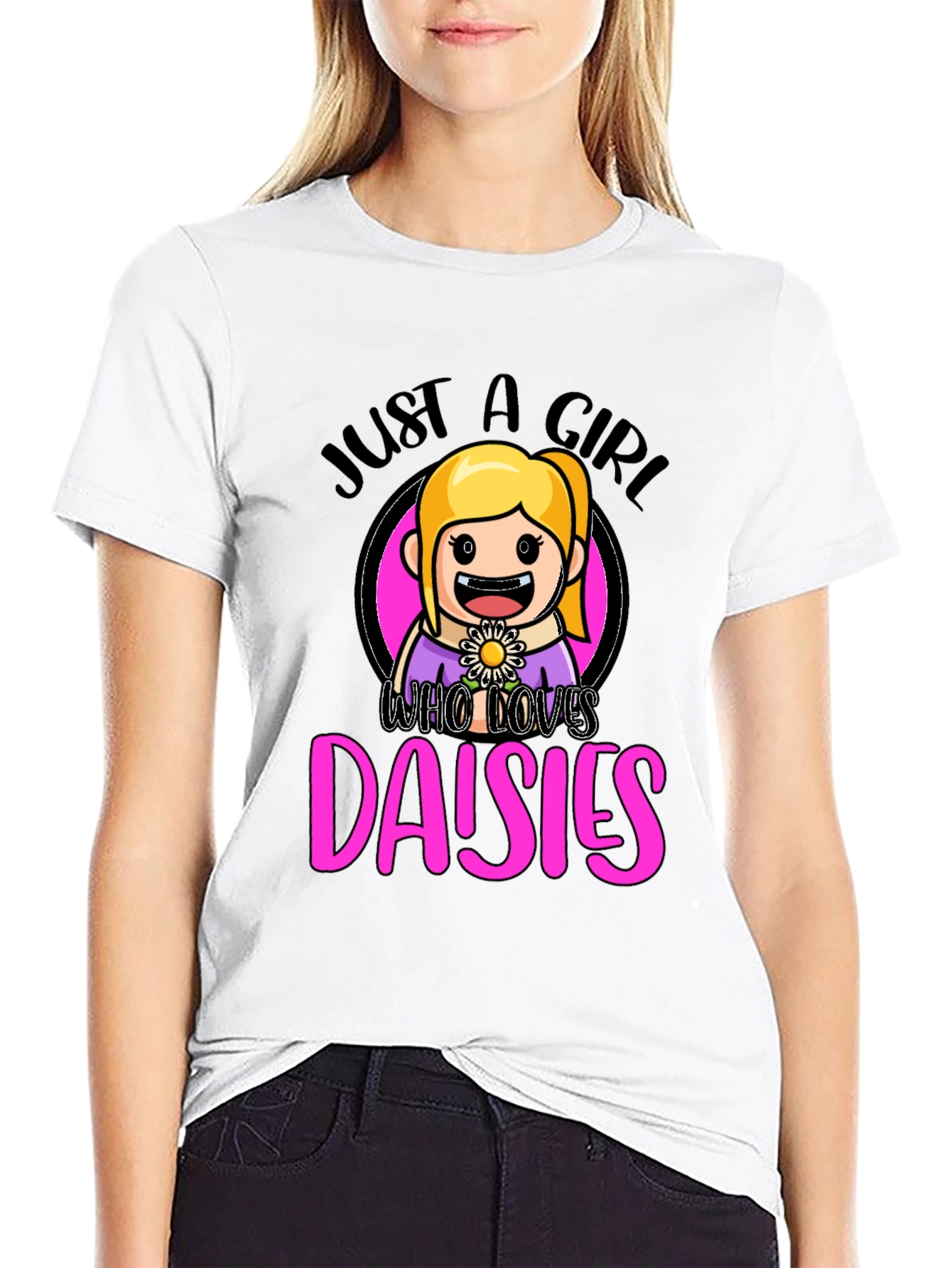 Black Just a Girl Who Loves Daisies Graphic T-Shirt view 9