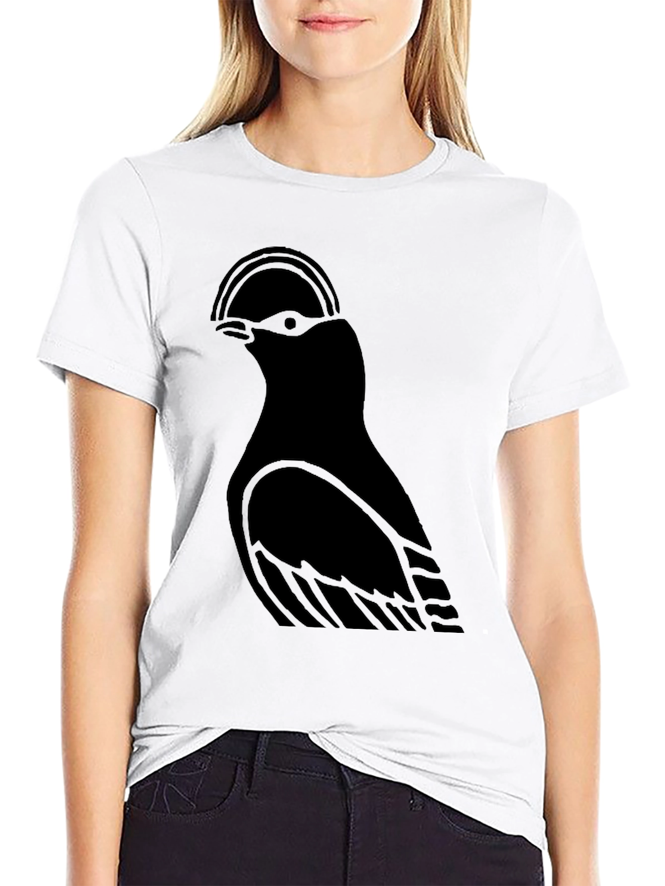 Black Minimalist Bird Graphic Black T-Shirt view 9