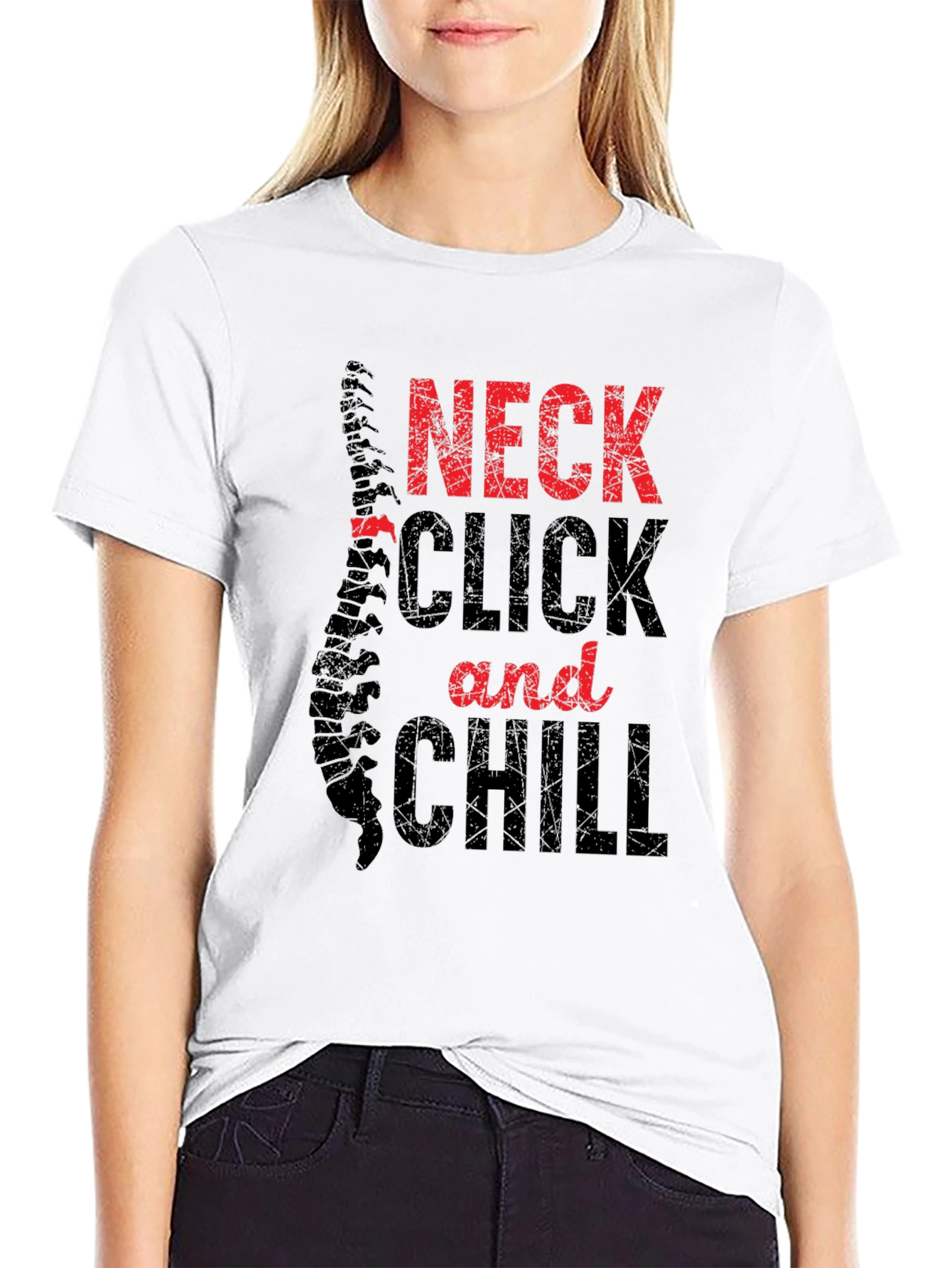 Black Neck Click and Chill Graphic Tee - Chiropractic Humor view 9