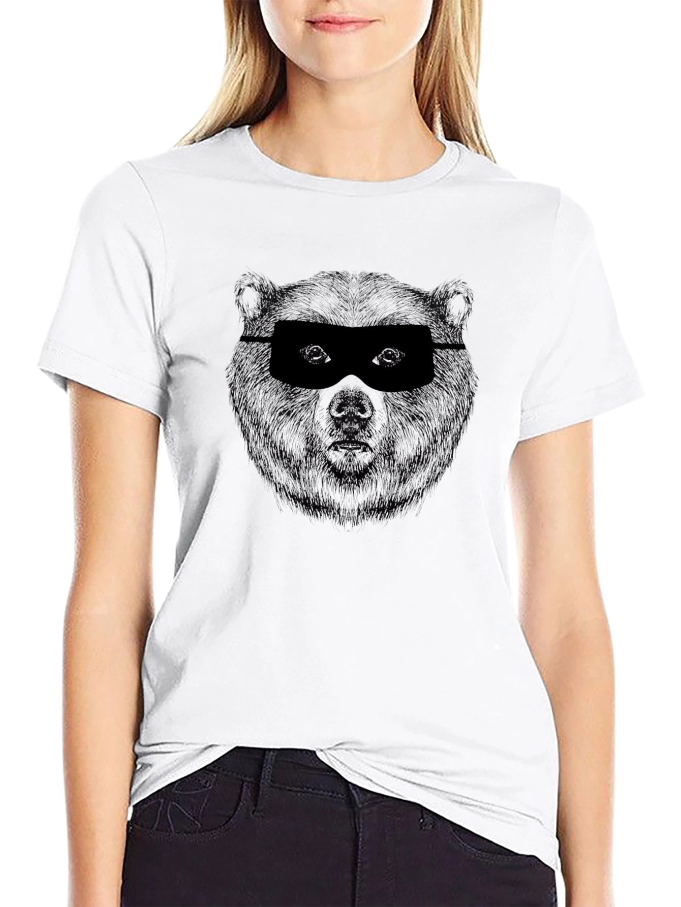 Black Men's Black Graphic Tee - Masked Bear Design view 9