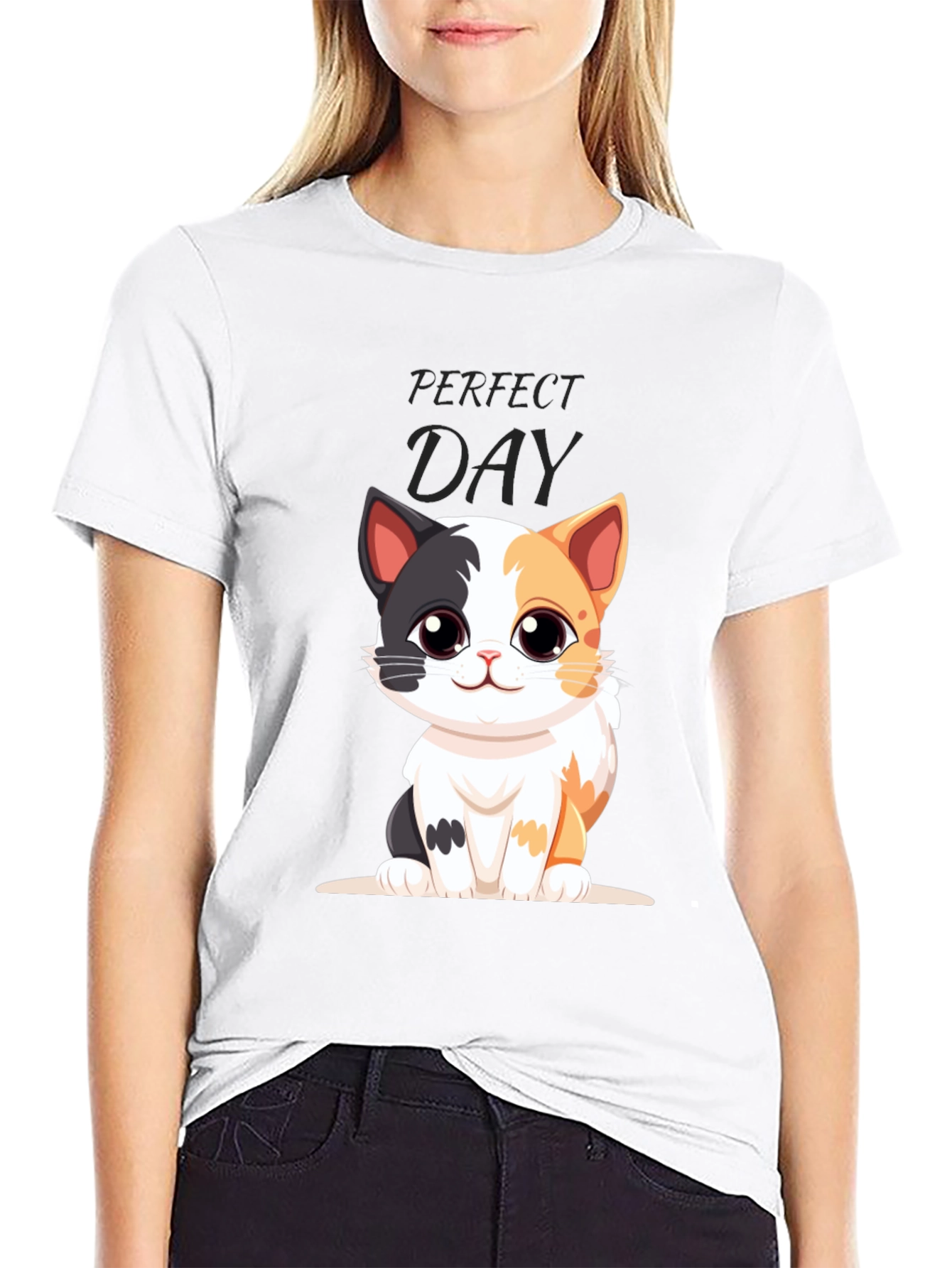 Black Perfect Day Cat Cartoon Black T-Shirt view 9