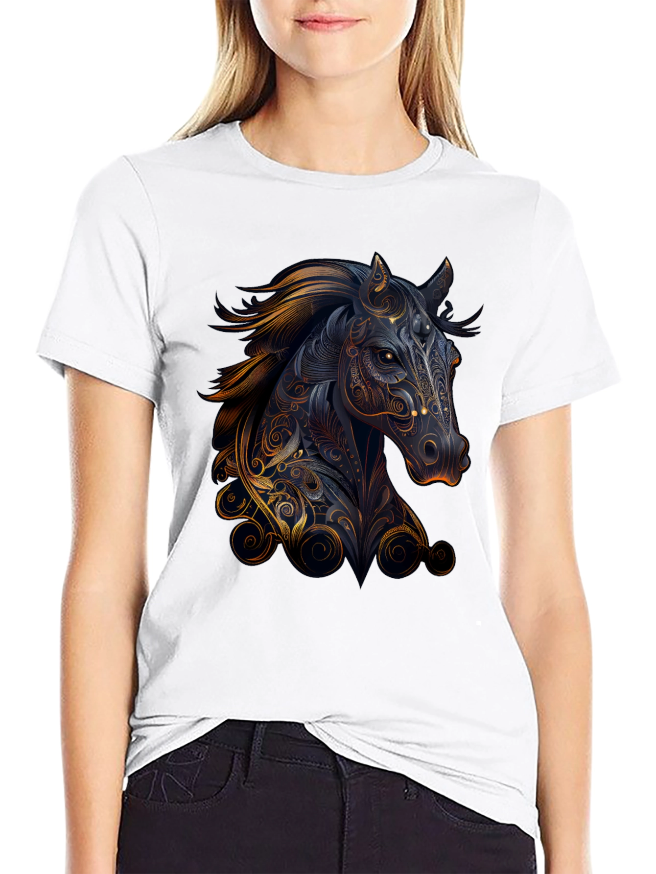 Black Horse Graphic Print Black T-Shirt view 9