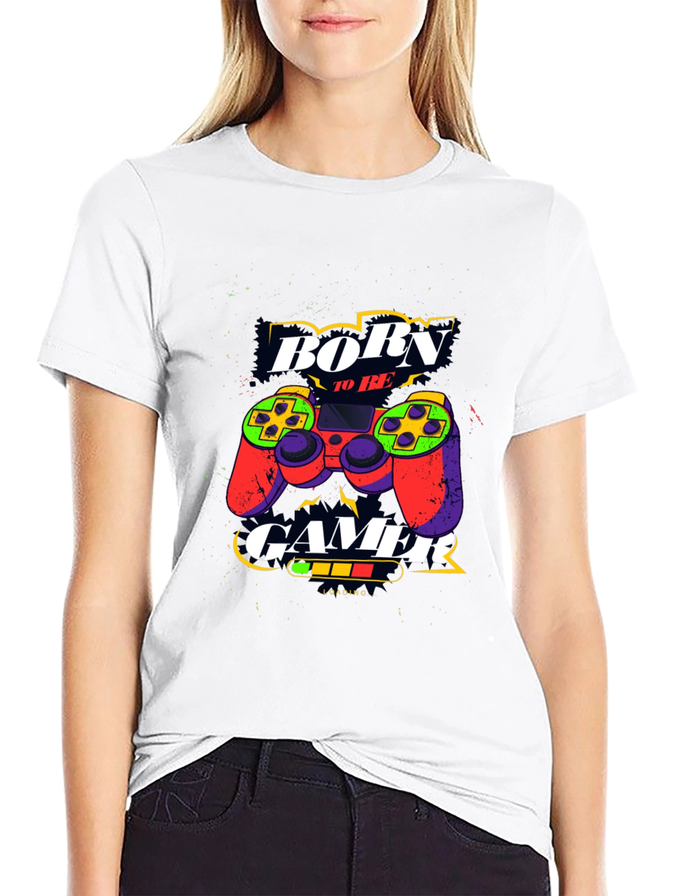 Black Born to be Gamer Black T-Shirt view 9
